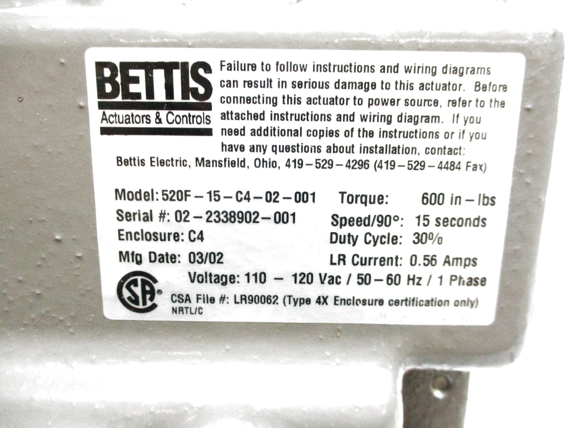 BETTIS 520F-15-C4-02-001 UNMP