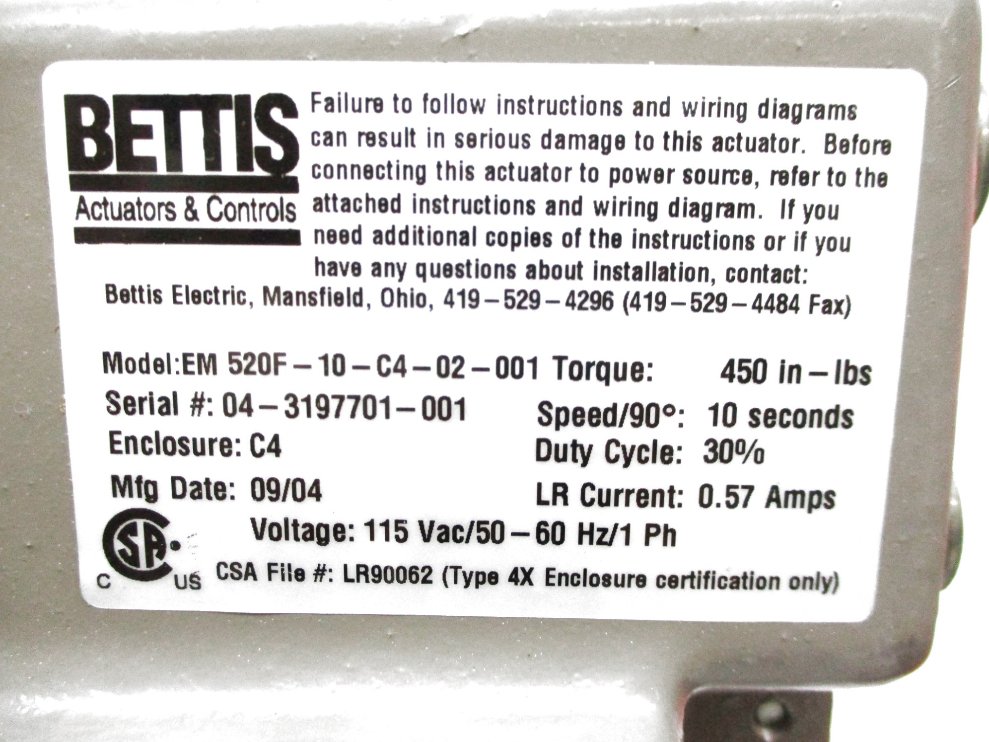 BETTIS 520F-10-C4-02-001 UNMP