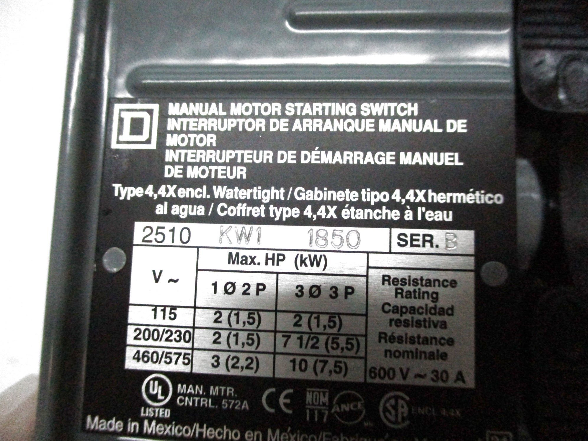 SQUARE D  2510KW1 Cover only SER. B (AS PICTURED) NSMP