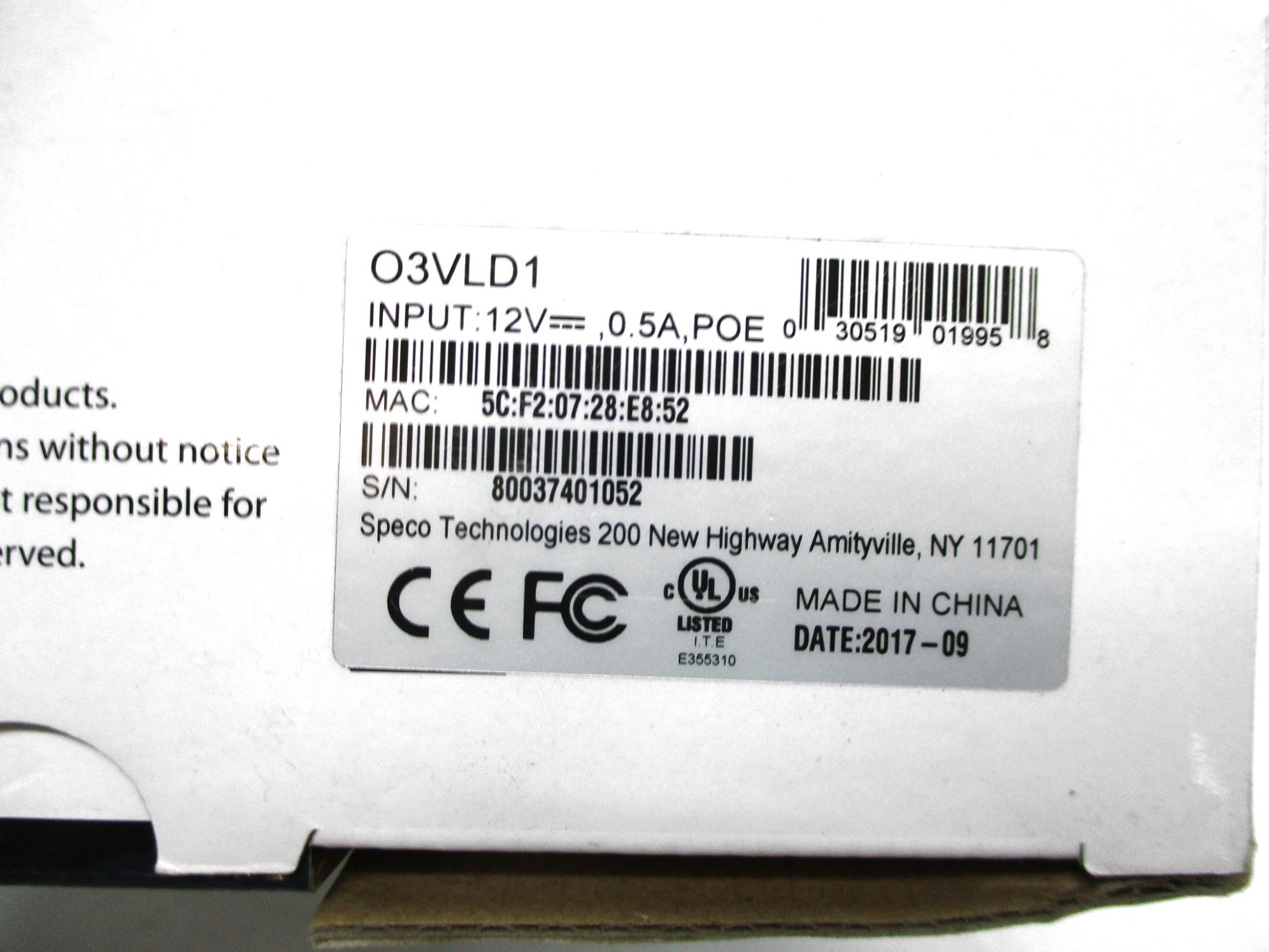 SPECO TECHNOLOGIES O3VLD1 NSMP