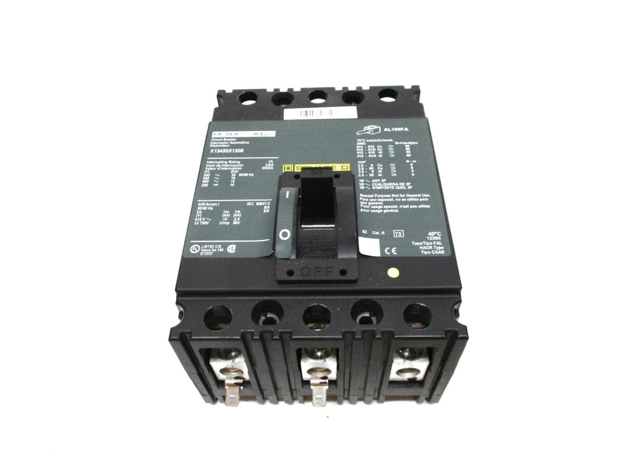 SQUARE D X1345031308 50A 240V (GREEN) UNMP