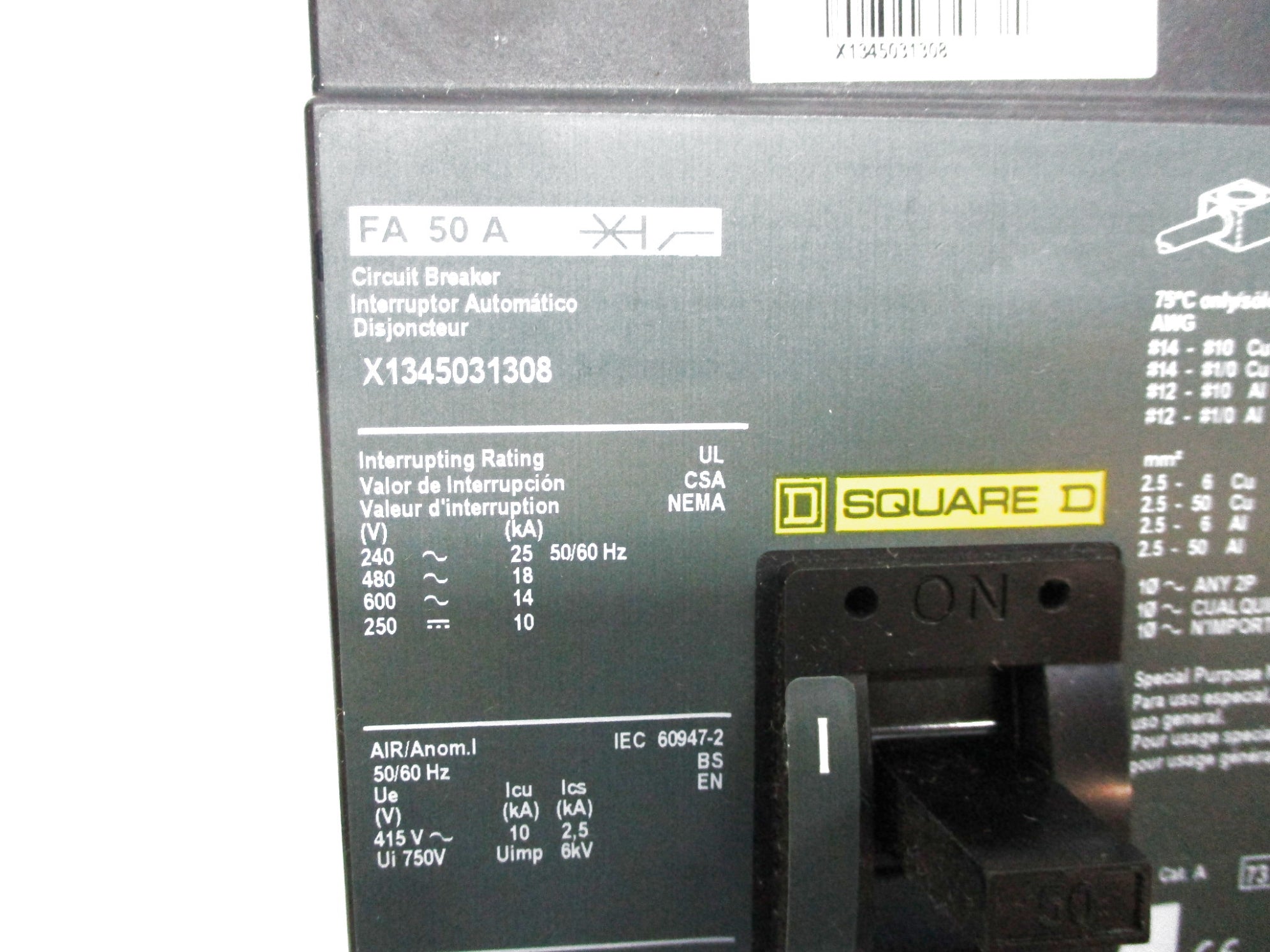 SQUARE D X1345031308 50A 240V (GREEN) UNMP