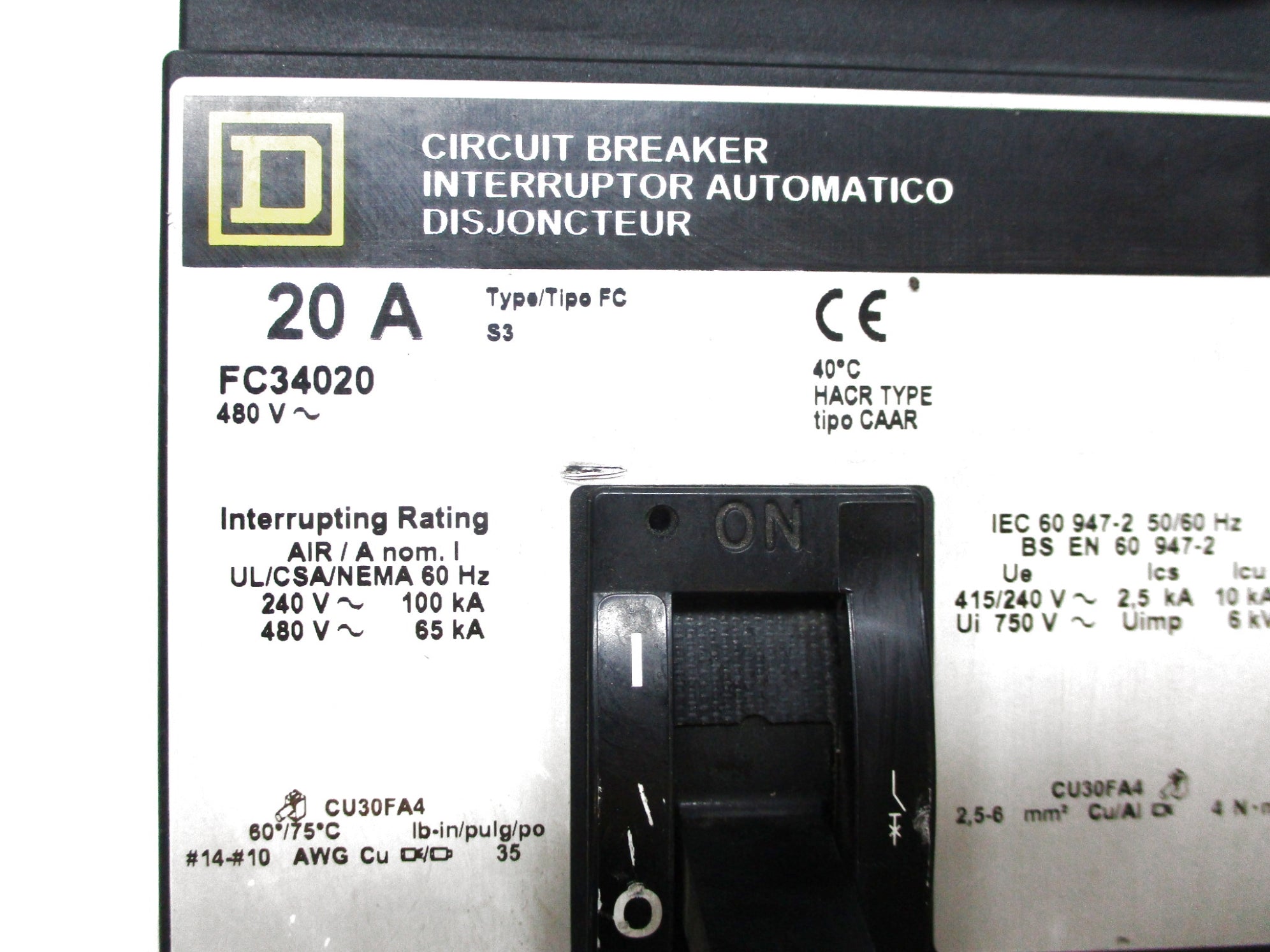 SQUARE D FC34020 20A 480V (GREY) UNMP