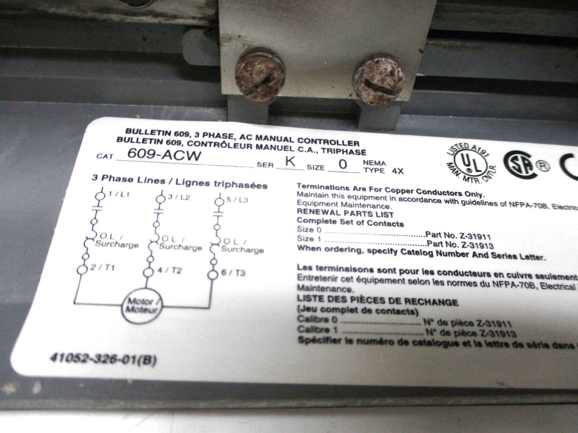 ALLEN BRADLEY 609-ACW SER. K (AS PICTURED) UNMP