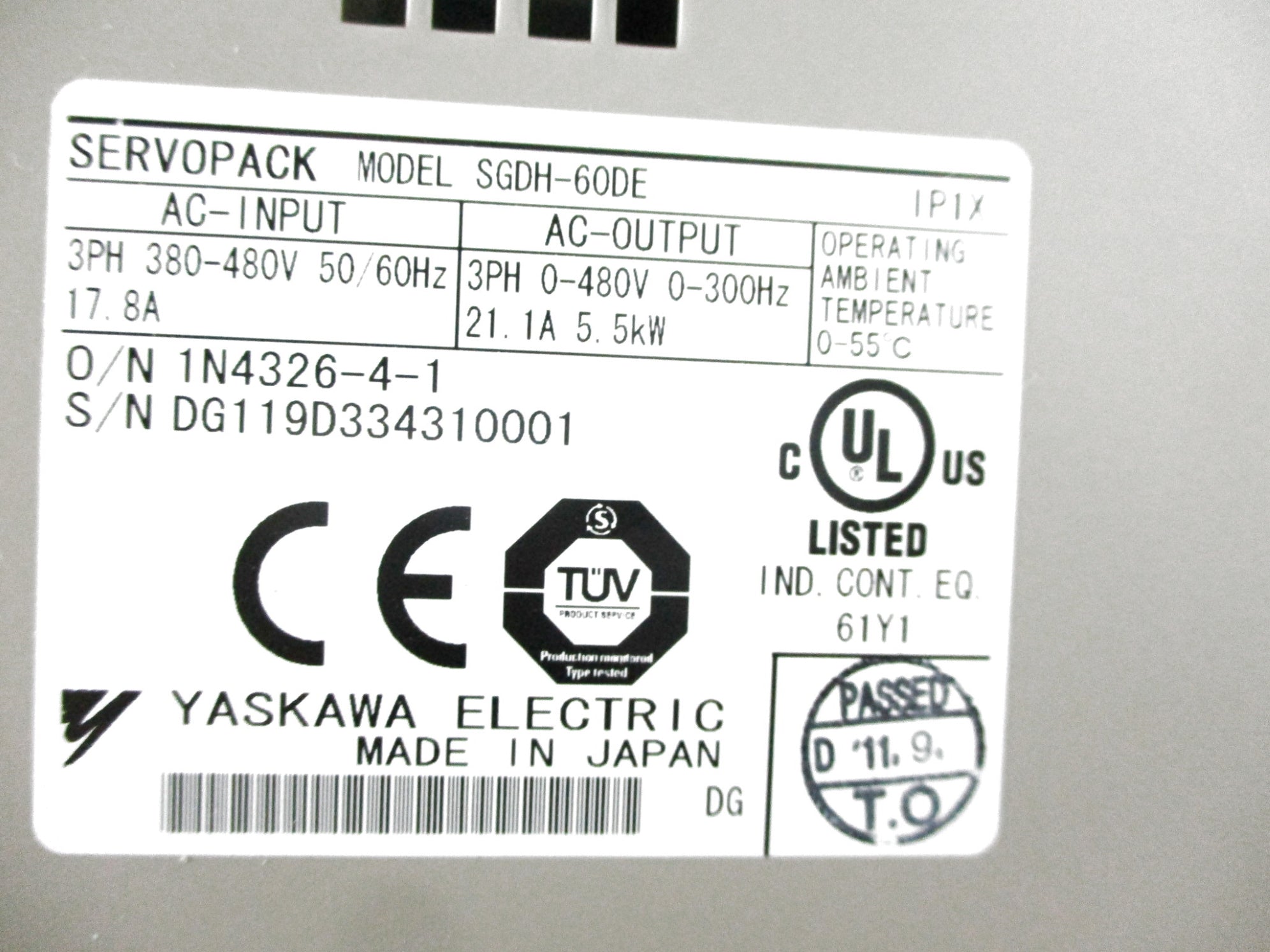 YASKAWA ELECTRIC SGDH-60DE 480V 17.8A UNMP