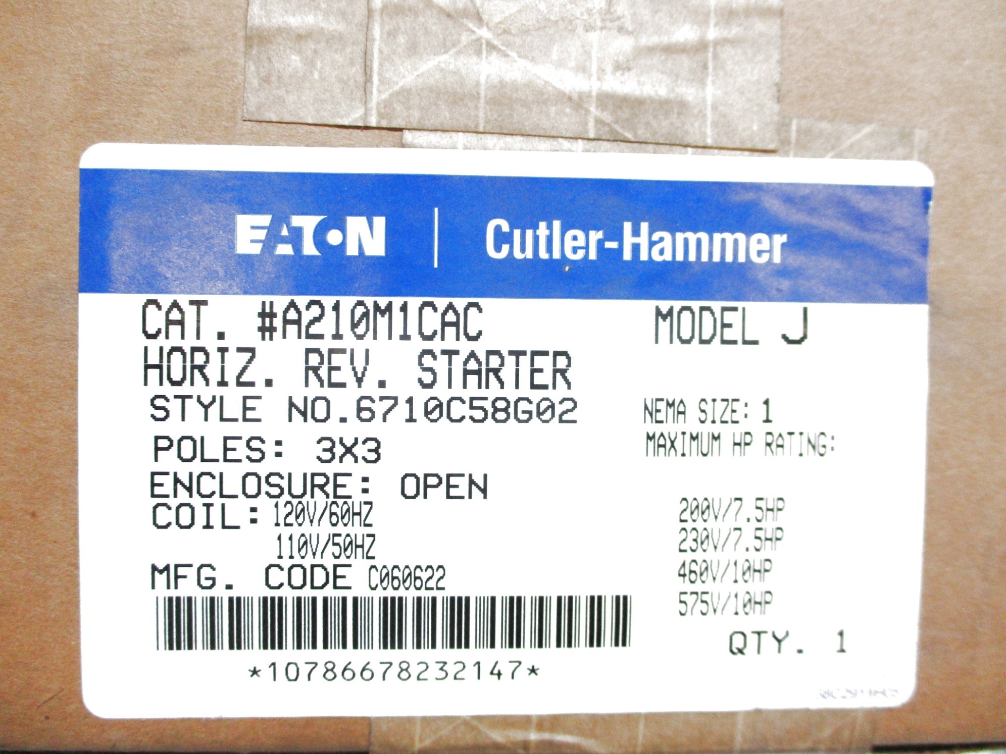CUTLER HAMMER A210M1CAC 110V/50HZ 120V/60HZ (AS PICTURED) NSMP
