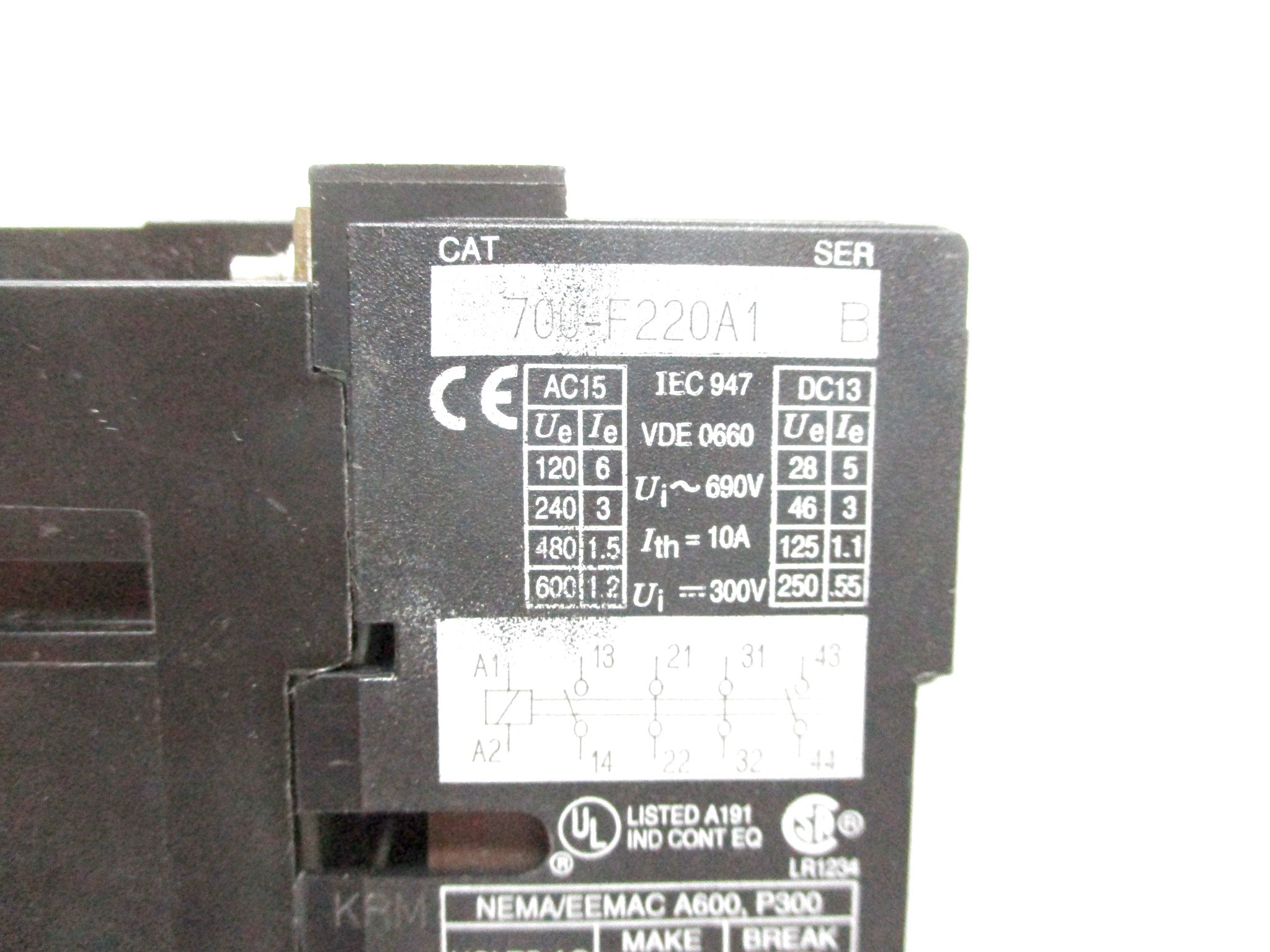 ALLEN BRADLEY 700-F220A1 SER. B 110V50HZ 120V60HZ UNMP
