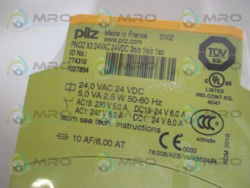 PILZ PNOZX324VAC24VDC3N/O1N/PNOZ-X3-24VAC-24VDC-3N/O-1N/C-1SO  *NEW NO BOX*