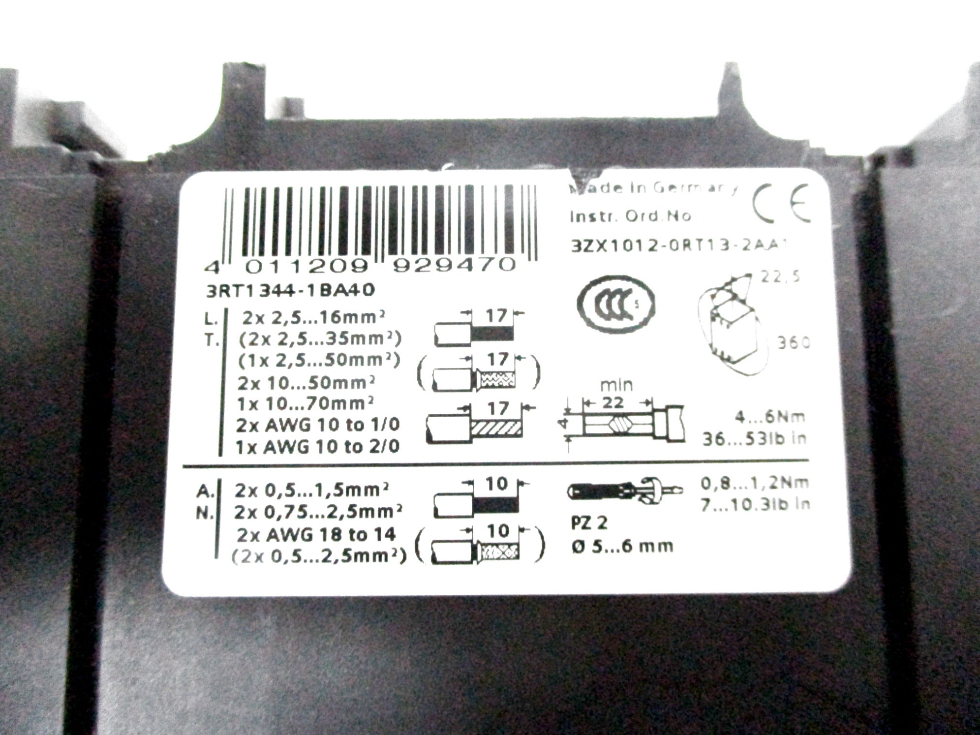 SIEMENS 3RT1344-1BA40 12VDC UNMP