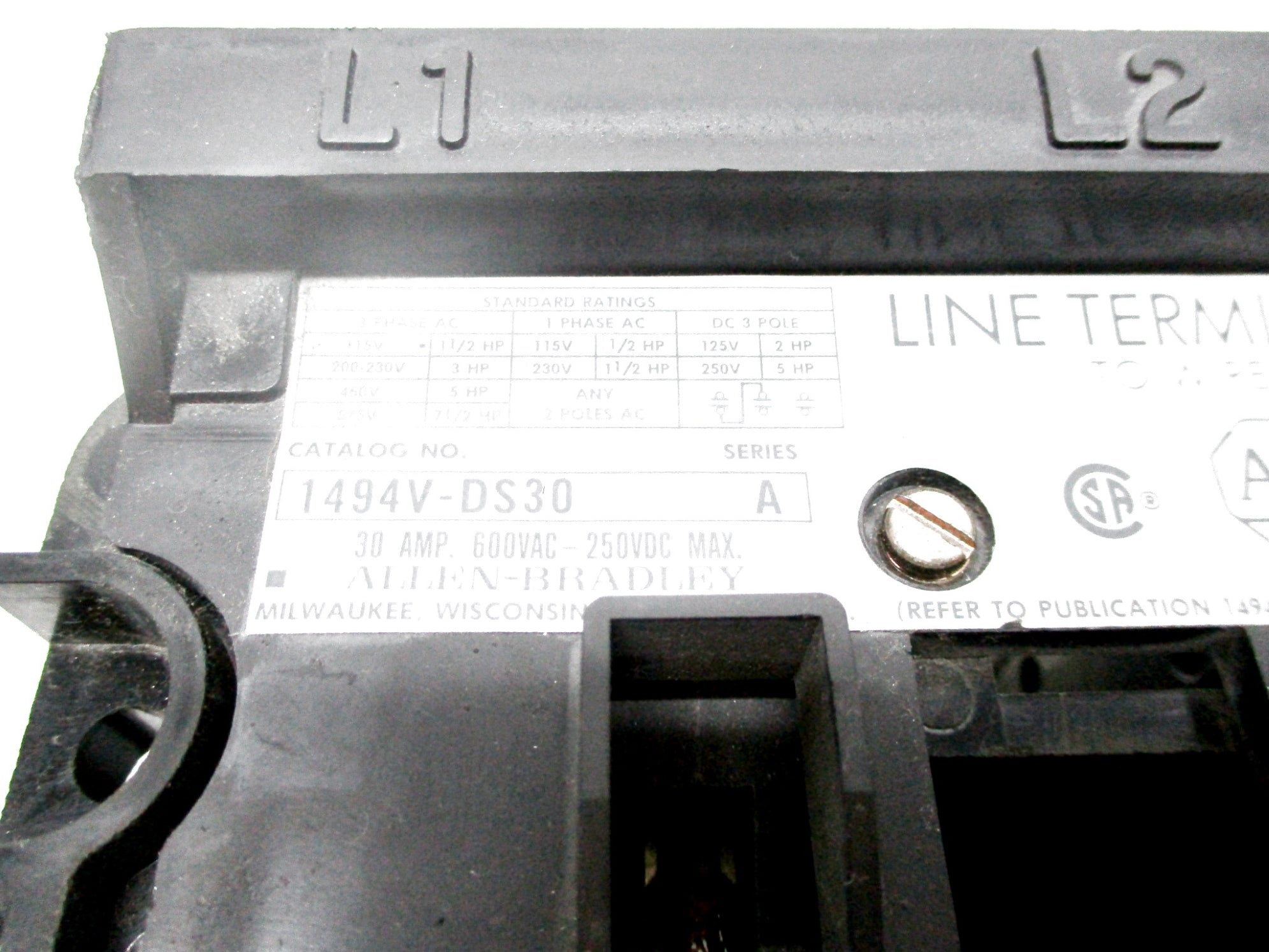 ALLEN BRADLEY 1494V-DS30 SER. A 600VAC 30A (AS PICTURED) NSNP