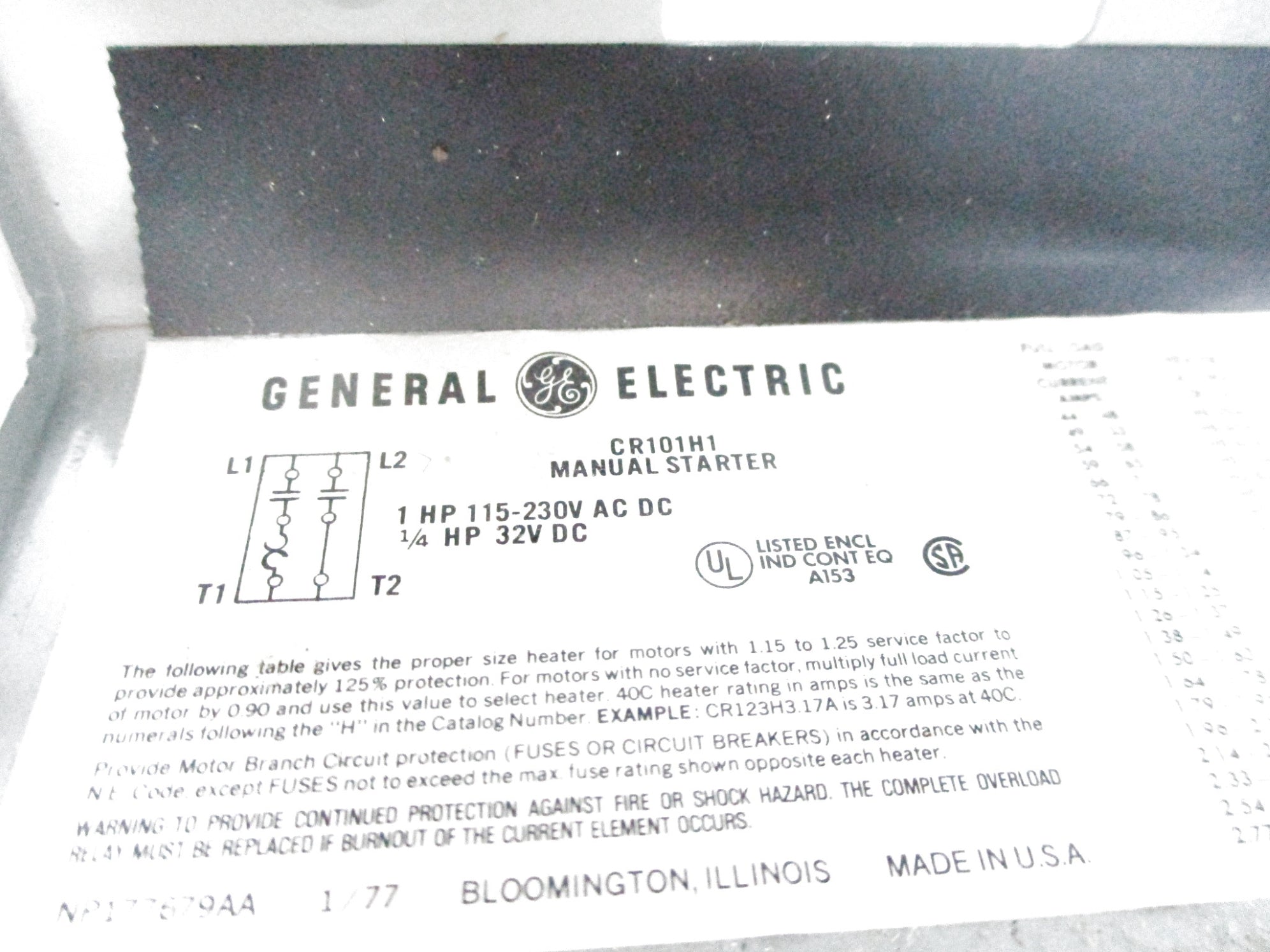 GENERAL ELECTRIC CR101H1 115/230V NSNP