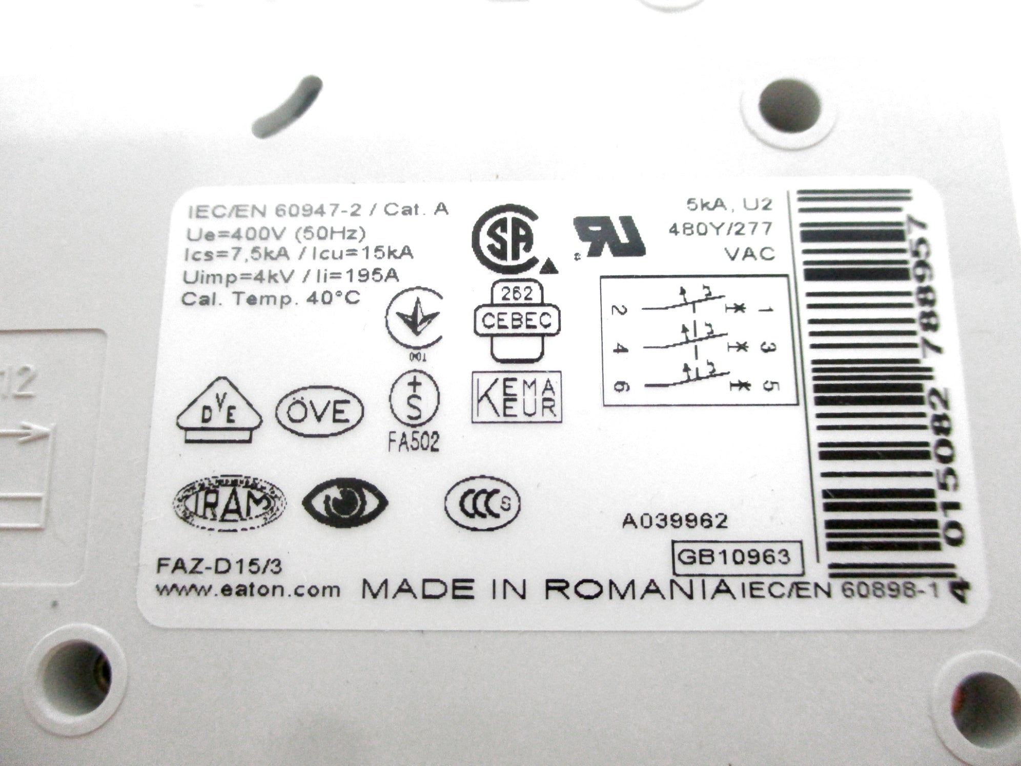 EATON FAZ-D15/3 277VAC 15A NSMP