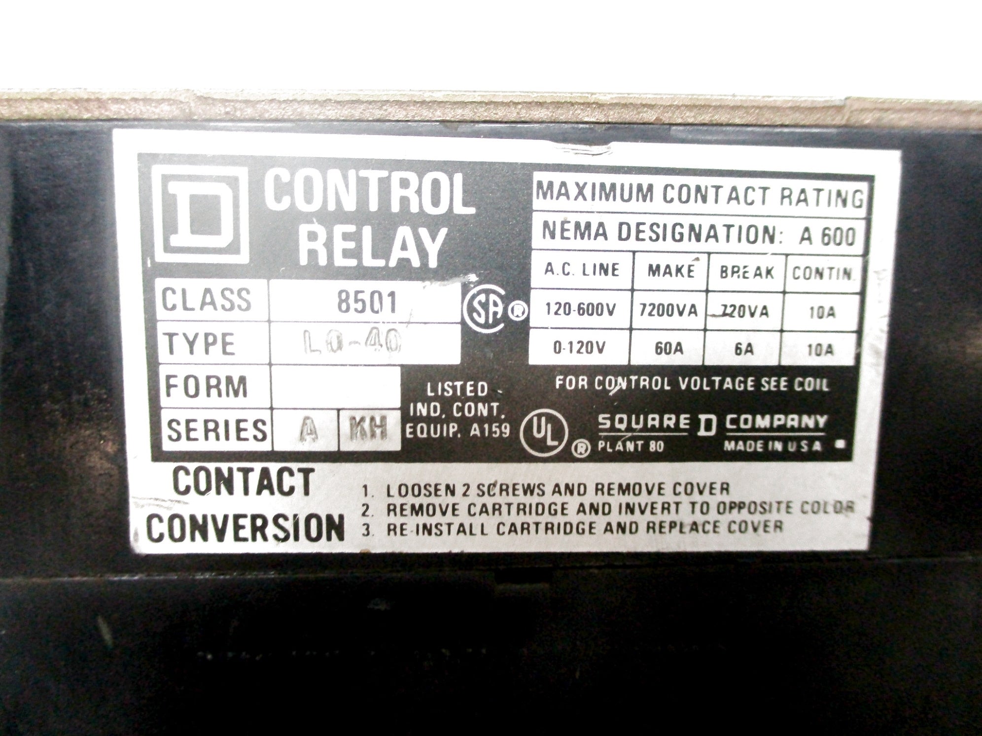 SQUARE D 8501L040 SER. A UNMP