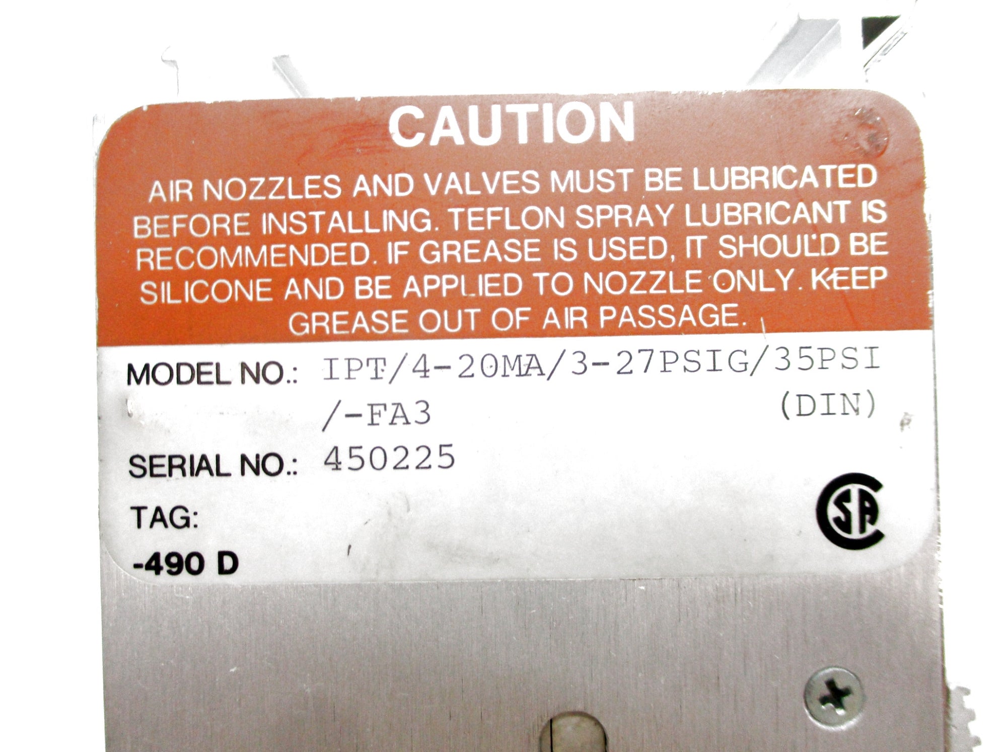 MOORE INDUSTRIES IPT/4-20MA/3-27PSIG/35PSI/-FA3(DIN) UNMP