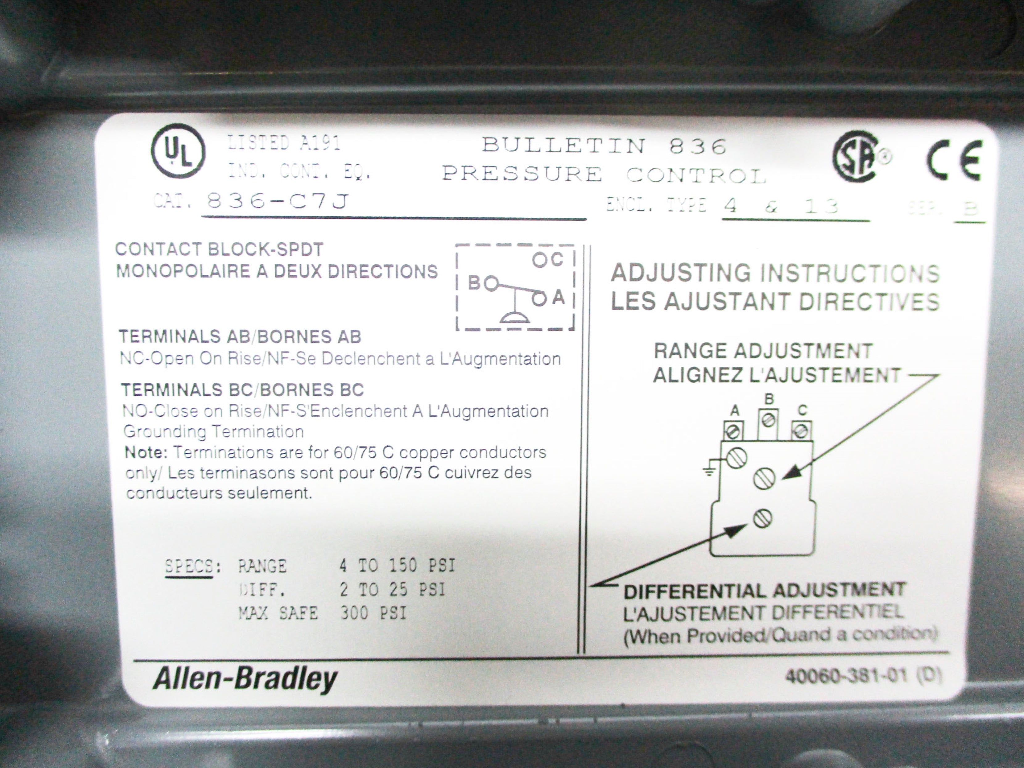 ALLEN BRADLEY 836-C7J SER. B UNMP