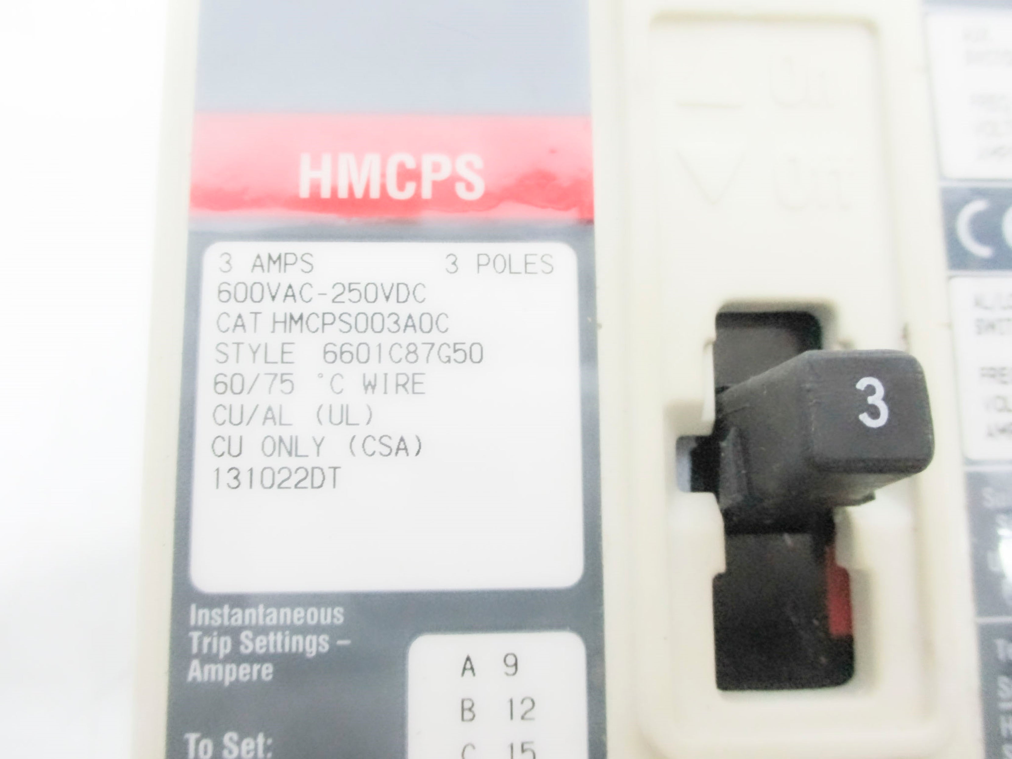 EATON HMCPS003A0C 3A 600VAC (GREY) UNMP