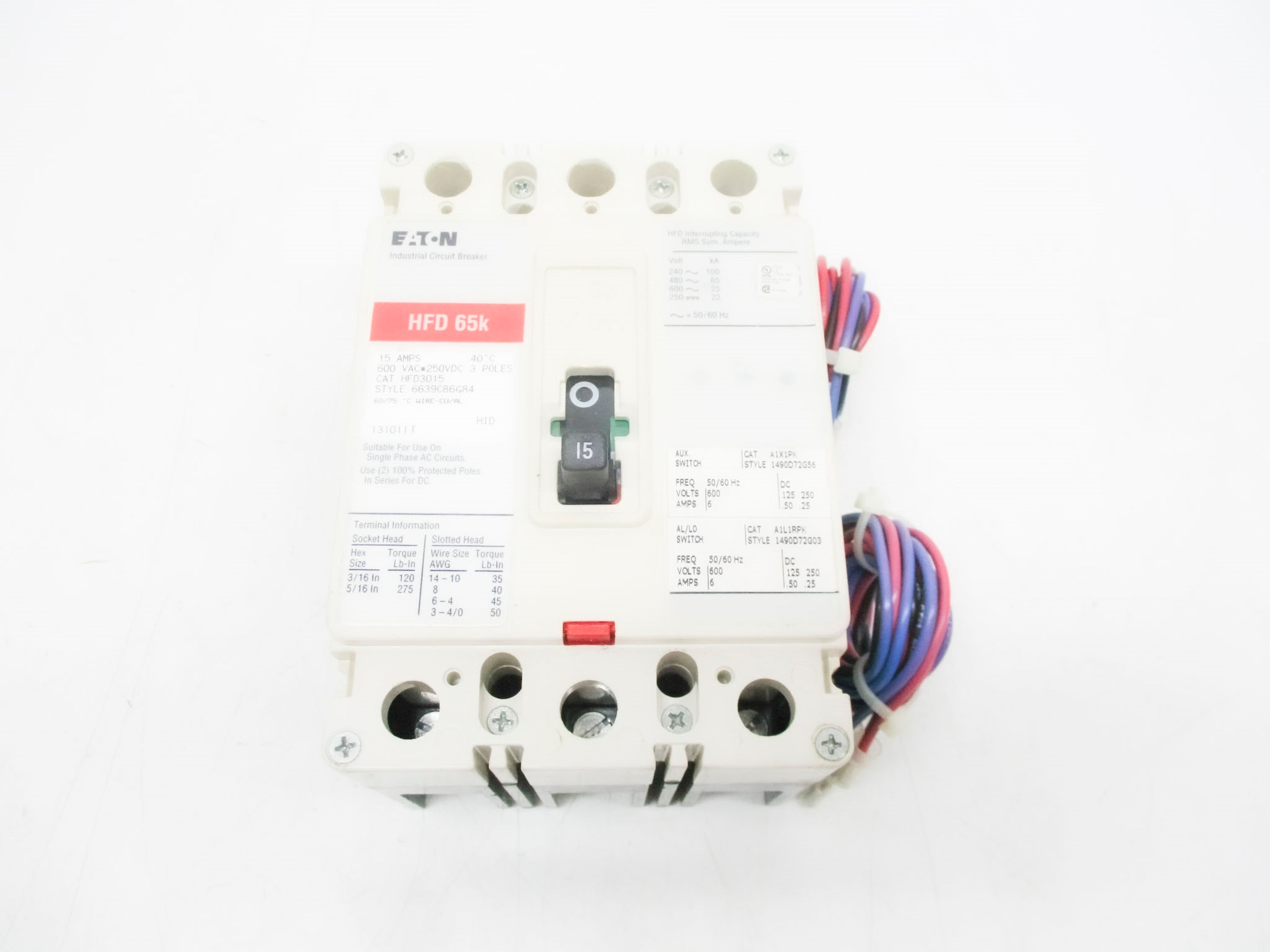EATON HFD3015 15A 600VAC with auxillary NSNP