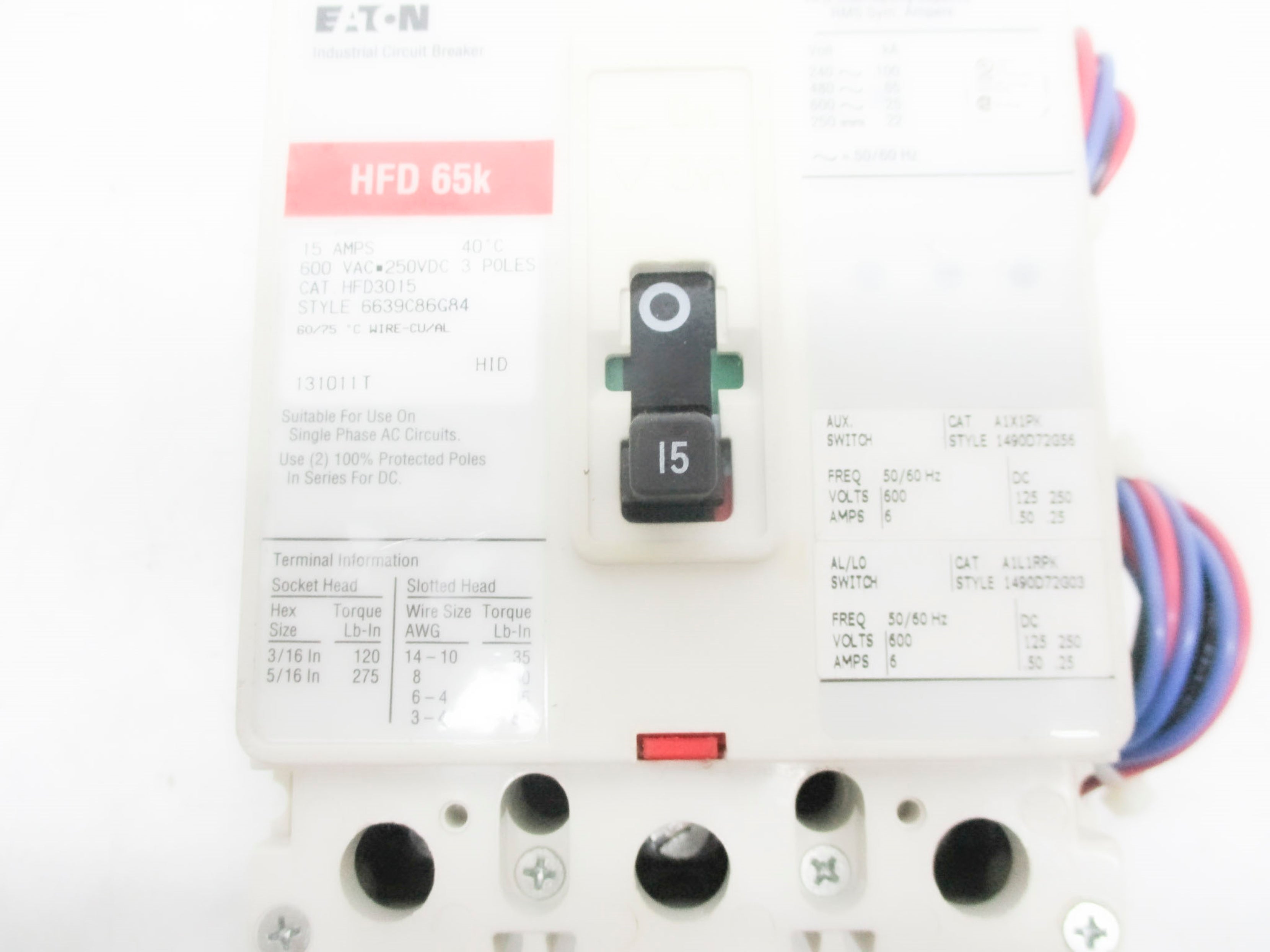 EATON HFD3015 15A 600VAC with auxillary NSNP