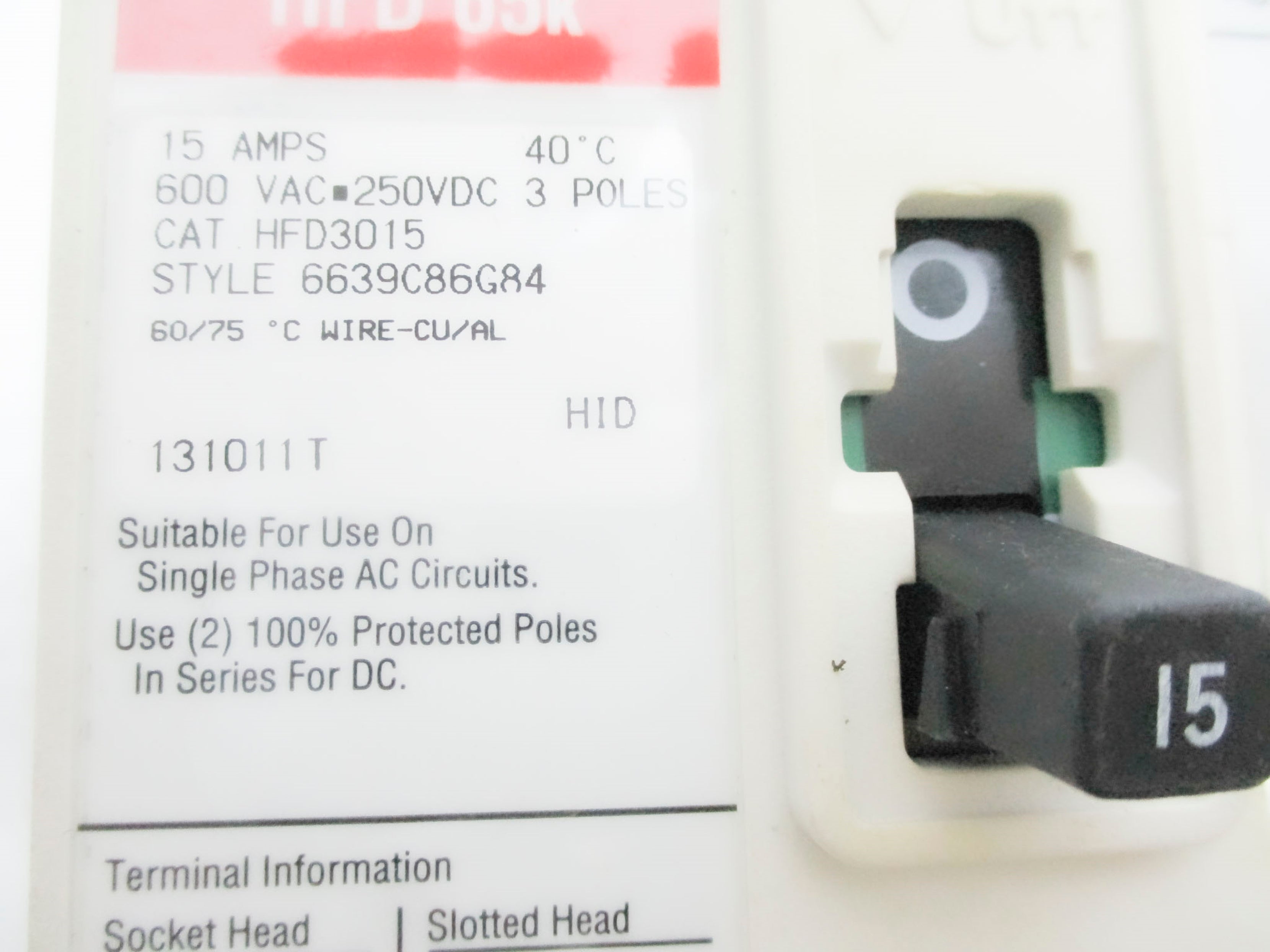EATON HFD3015 15A 600VAC with auxillary NSNP