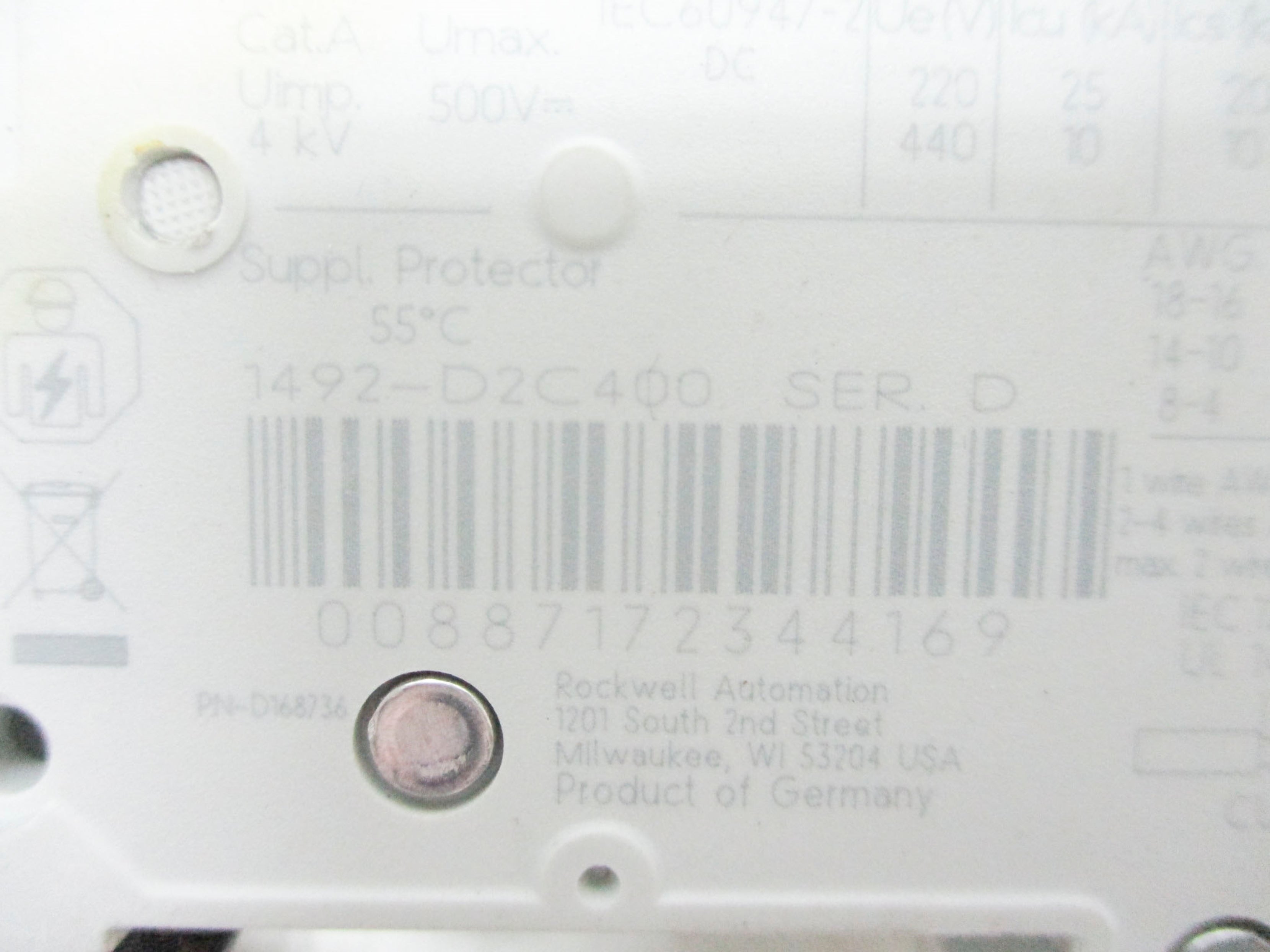 ALLEN BRADLEY 1492-D2C400 SER. D UNMP