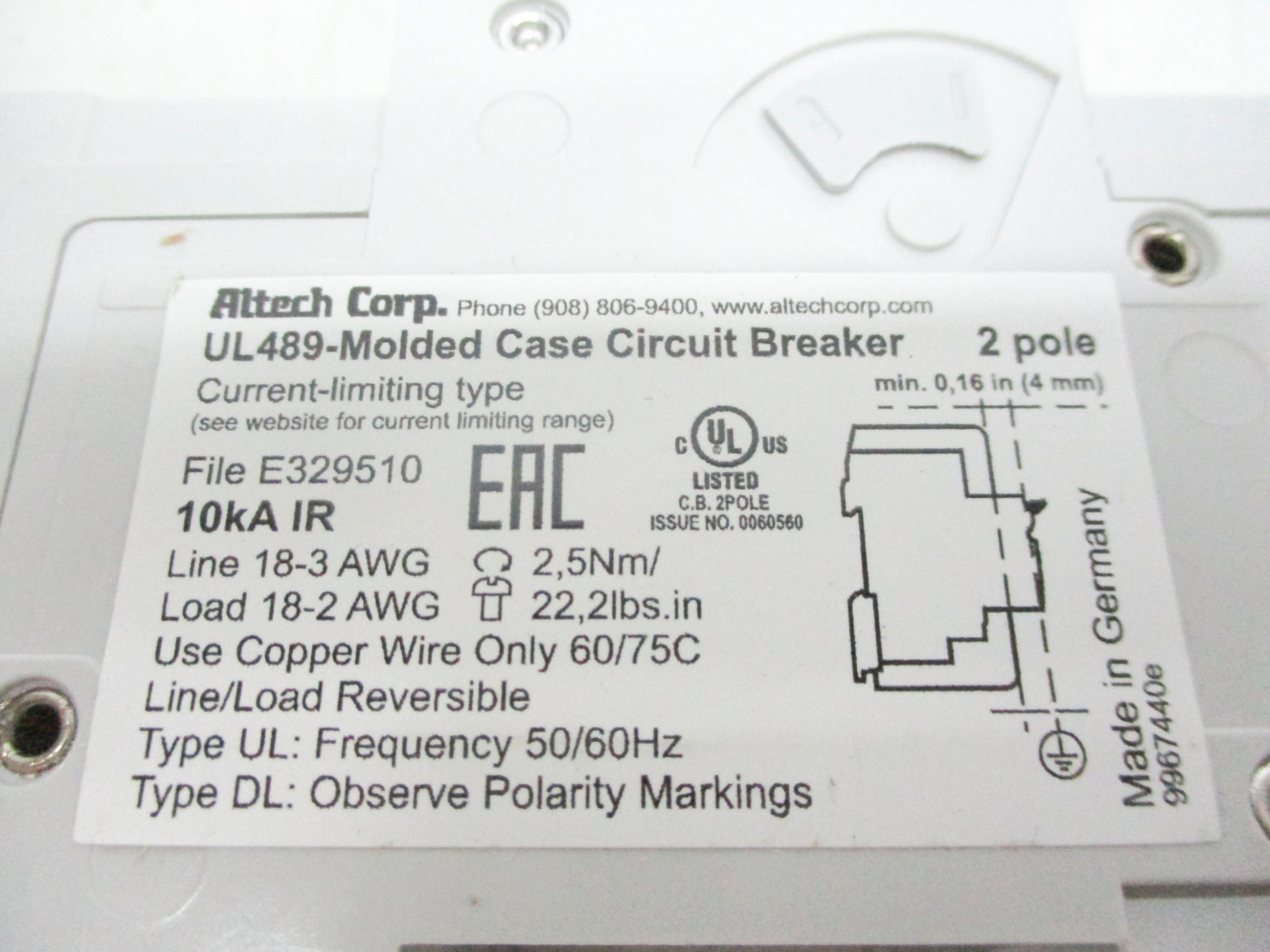 ALTECH CORP 2C20DL 20A 250VDC NSMP
