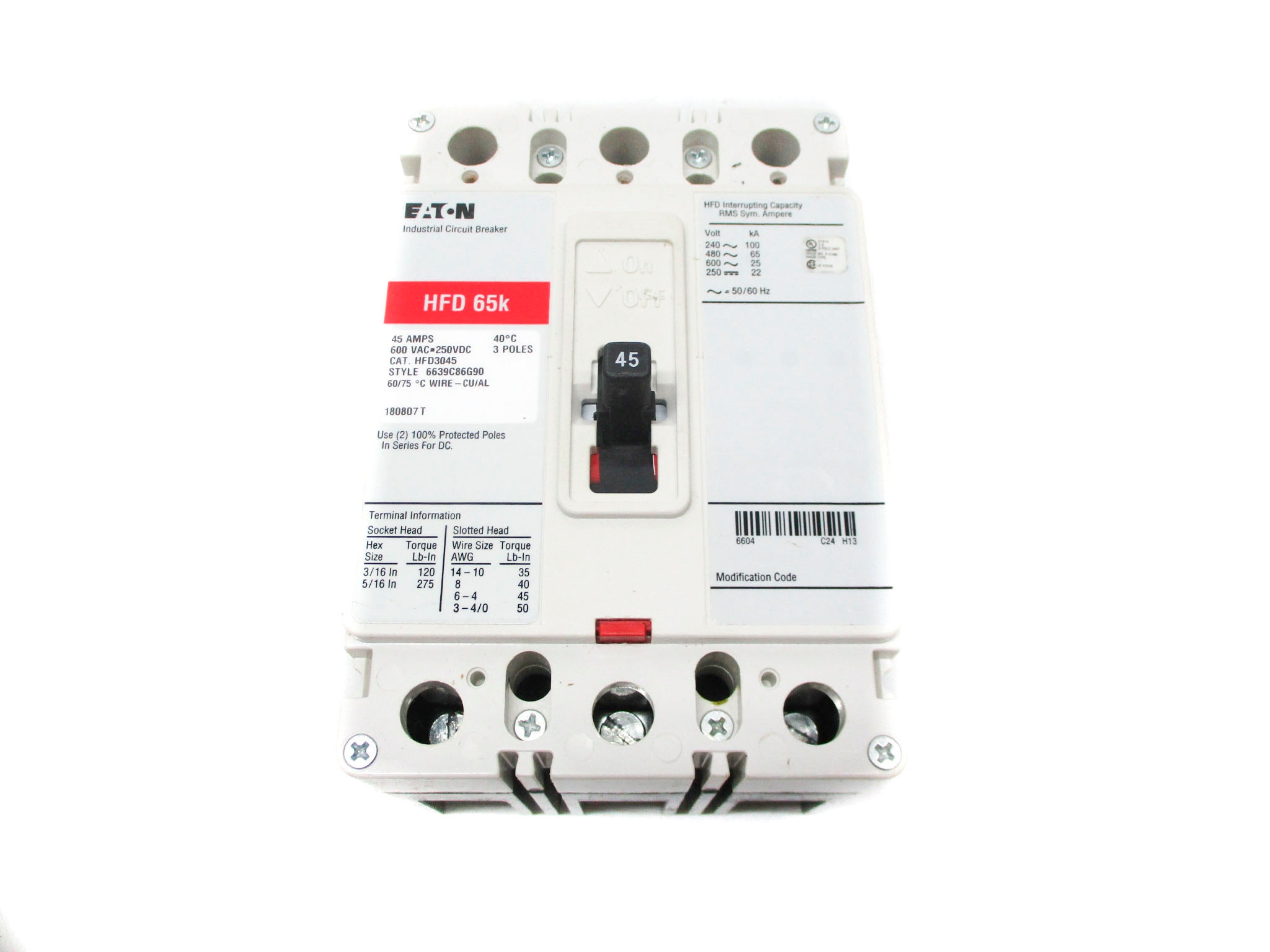 EATON HFD3045 45A 600VAC (WHITE) UNMP
