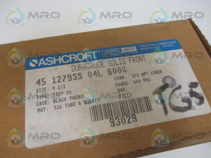 ASHCROFT 451279SS04L600# DURAGAUGE SOLID FRONT *NEW IN BOX*
