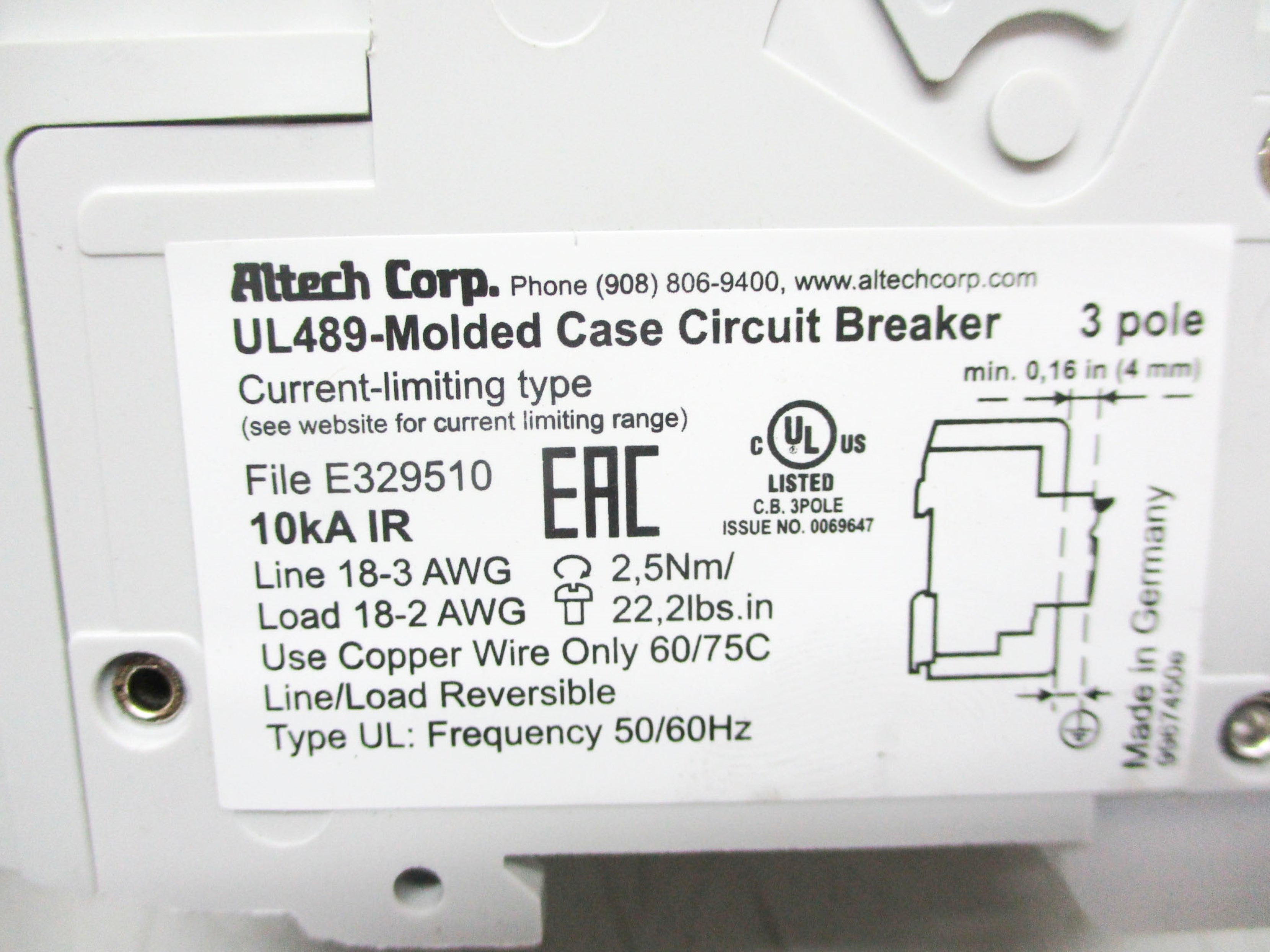 ALTECH 3C10UL 10A 480Y/277VAC NSNP