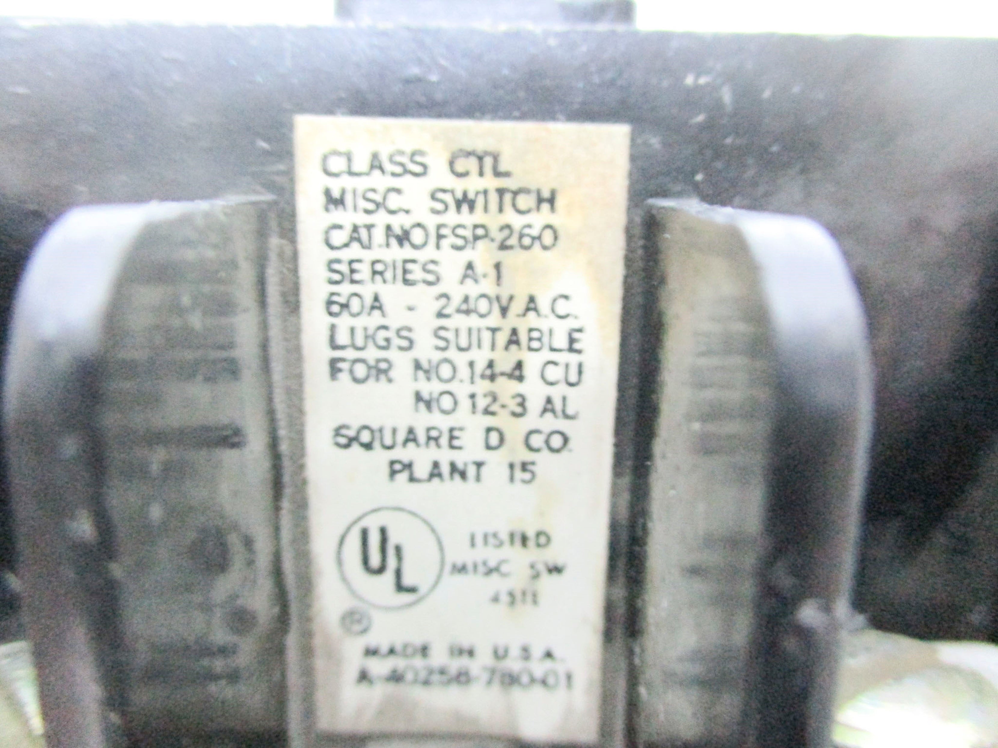 SQUARE D FSP-260 60A (AS PICTURED) UNMP