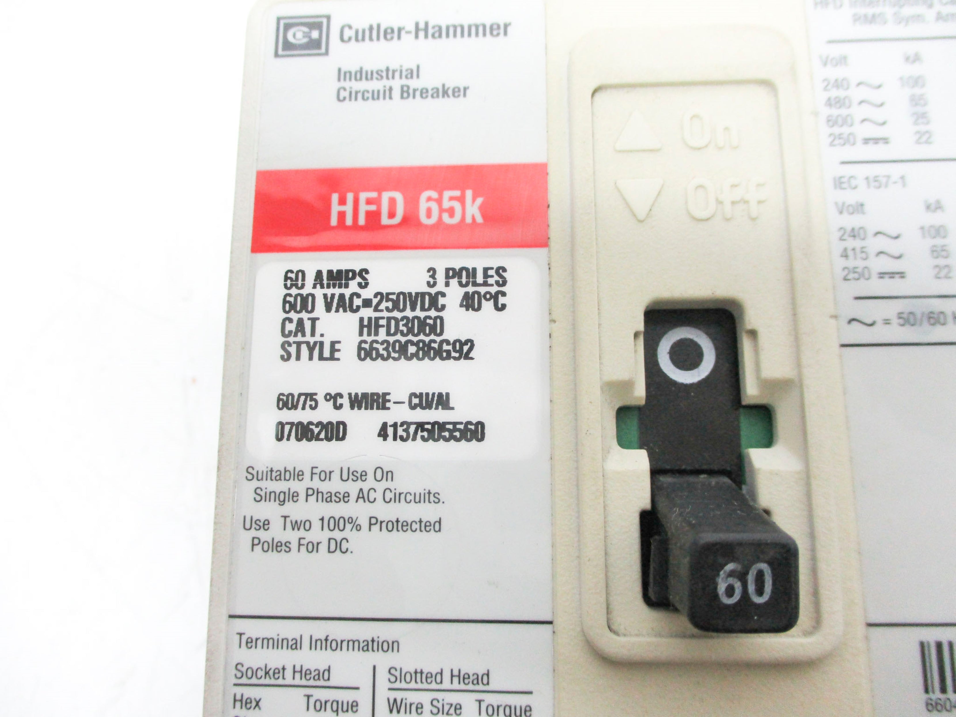 CUTLER HAMMER HFD3060 60A 600V (GREY) UNMP