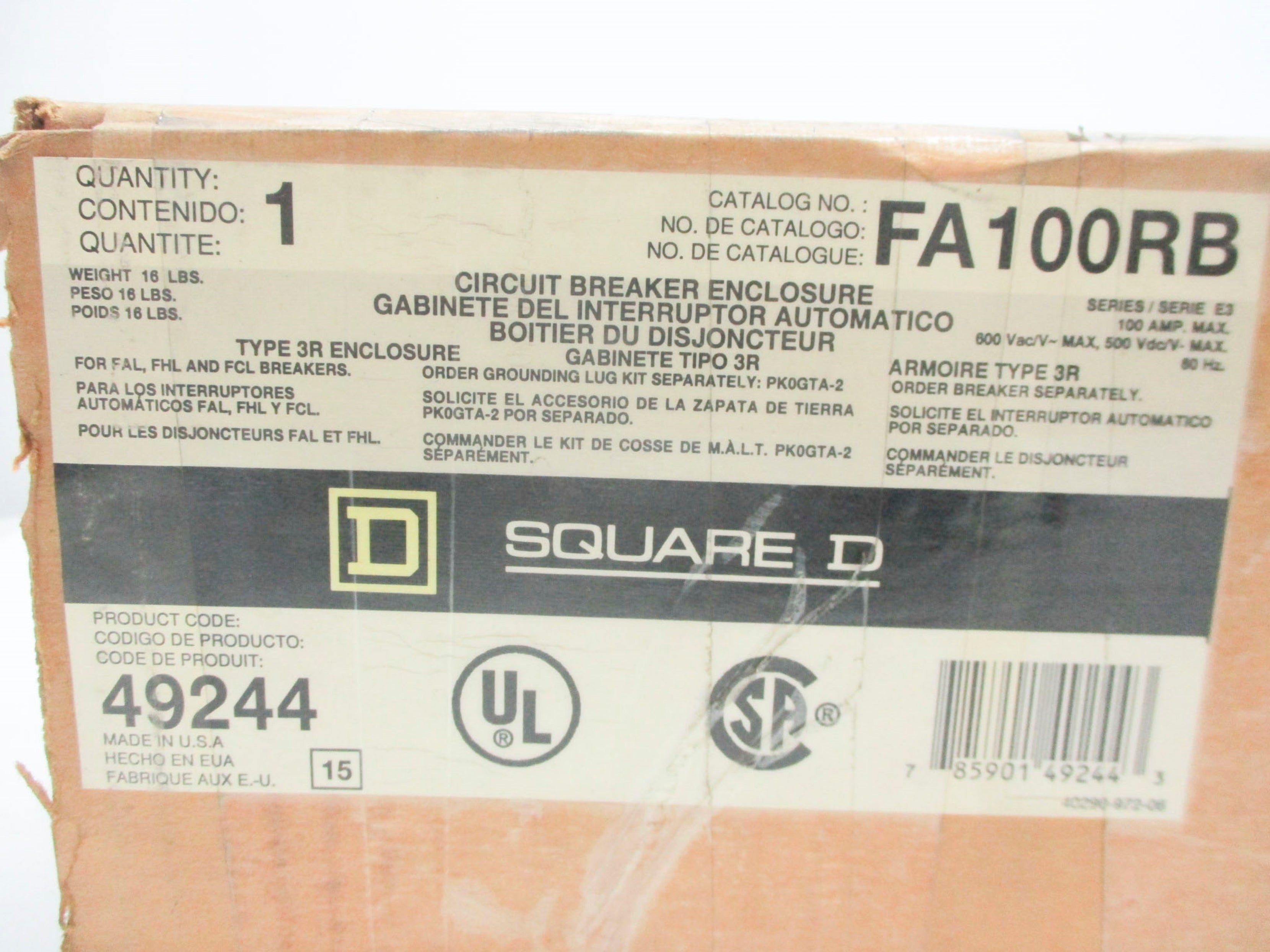SQUARE D FA100RB SER. E3 100A 600V NSMP