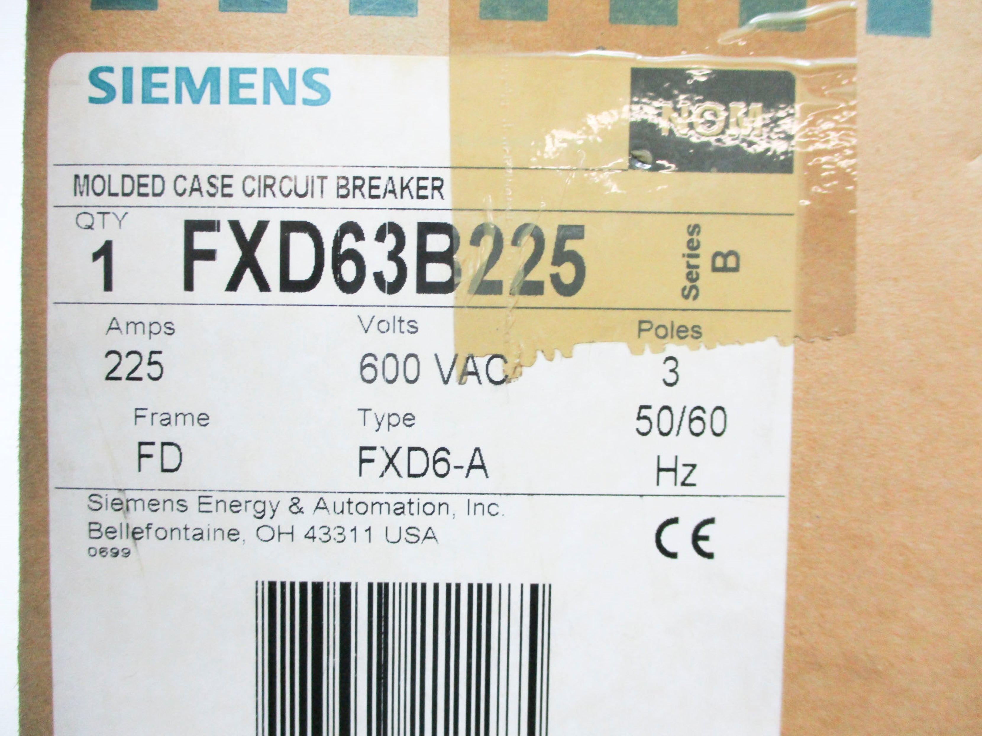 SIEMENS FXD63B225 SER. B 225A 600VAC NSMP