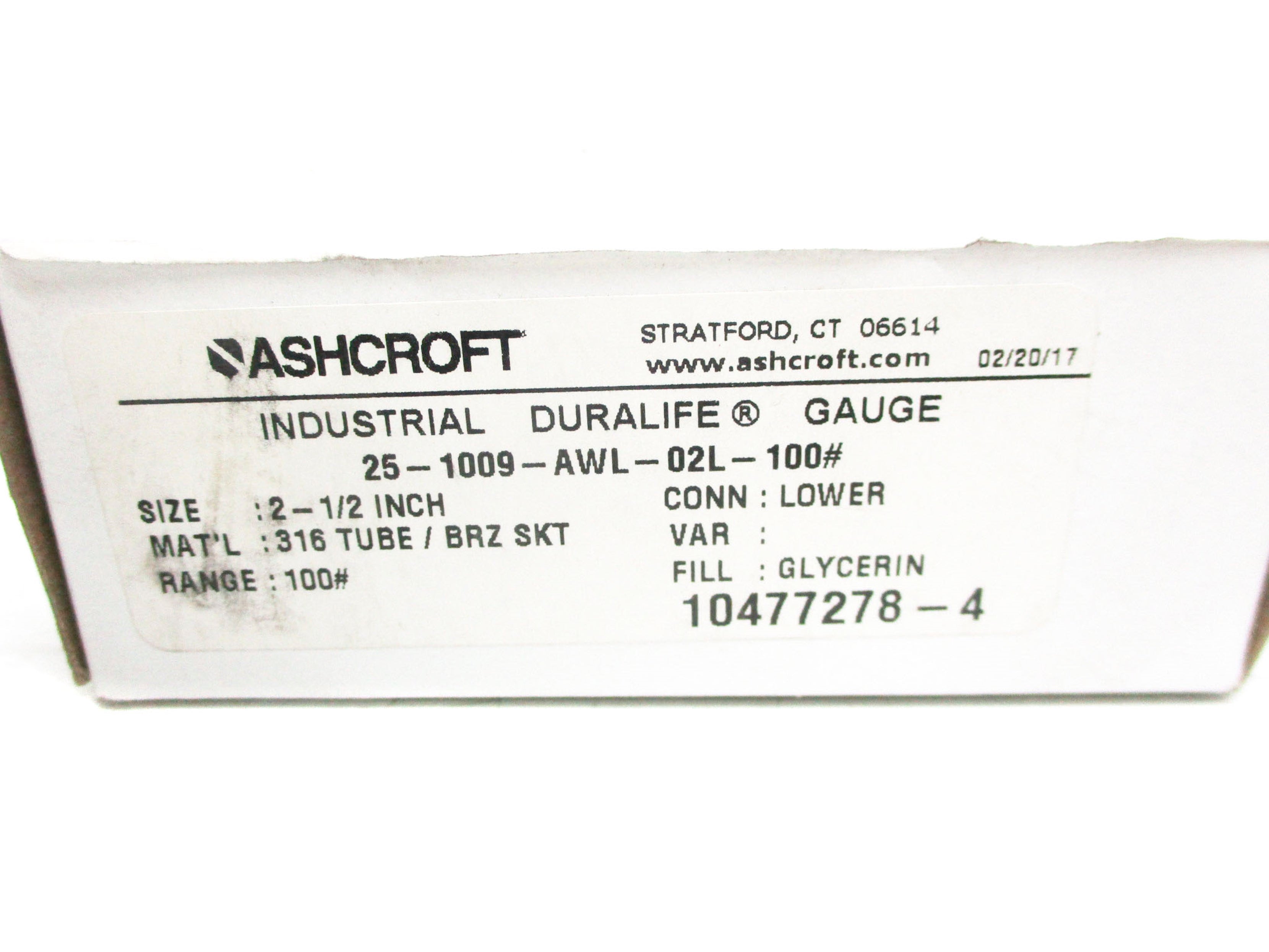 ASHCROFT 25-1009-AWL-02L-100 0-100PSI NSMP