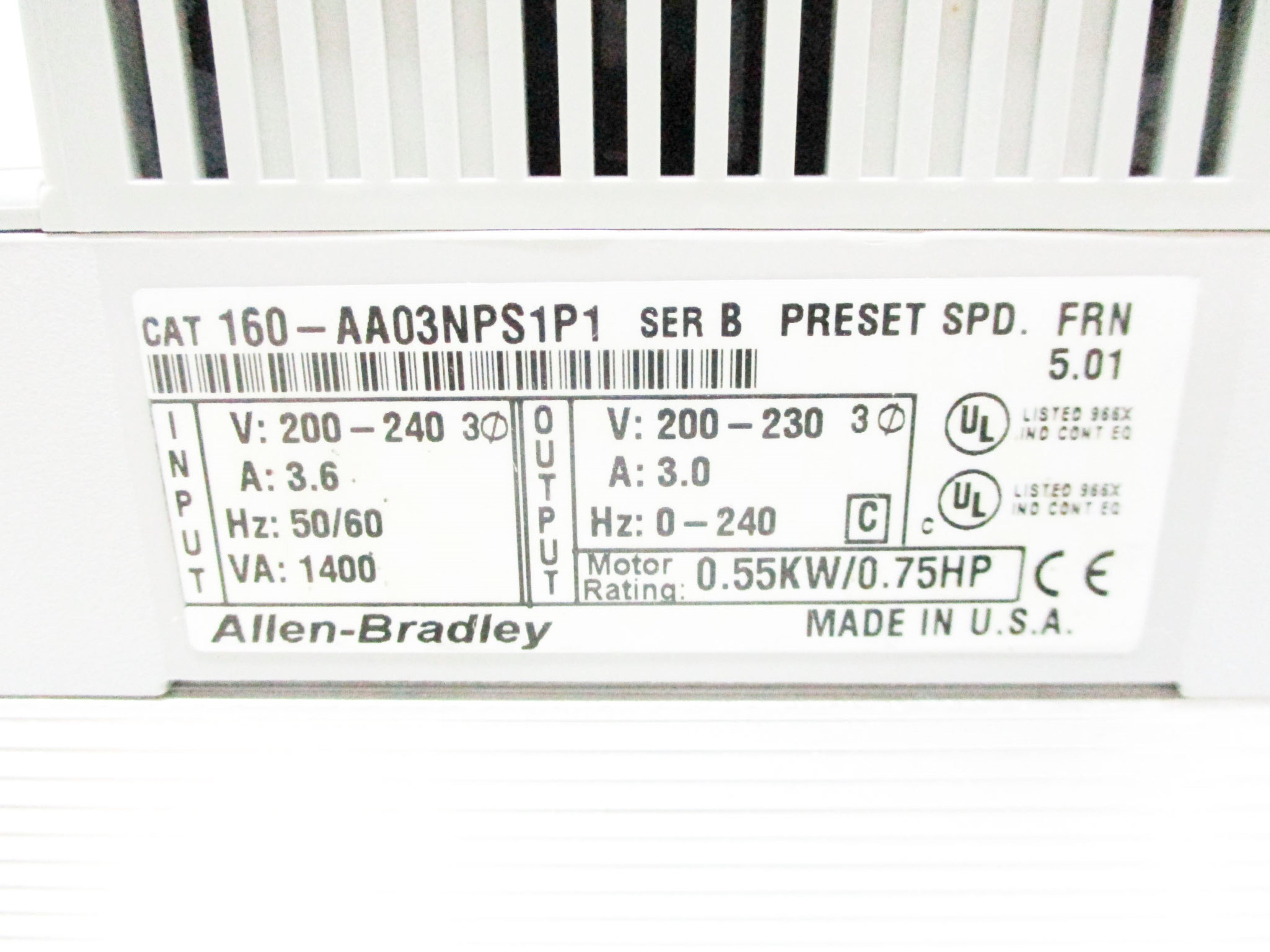 ALLEN BRADLEY 160-AA03NPS1P1 SER. B F/W 5.01 (BR/WH) NSMP