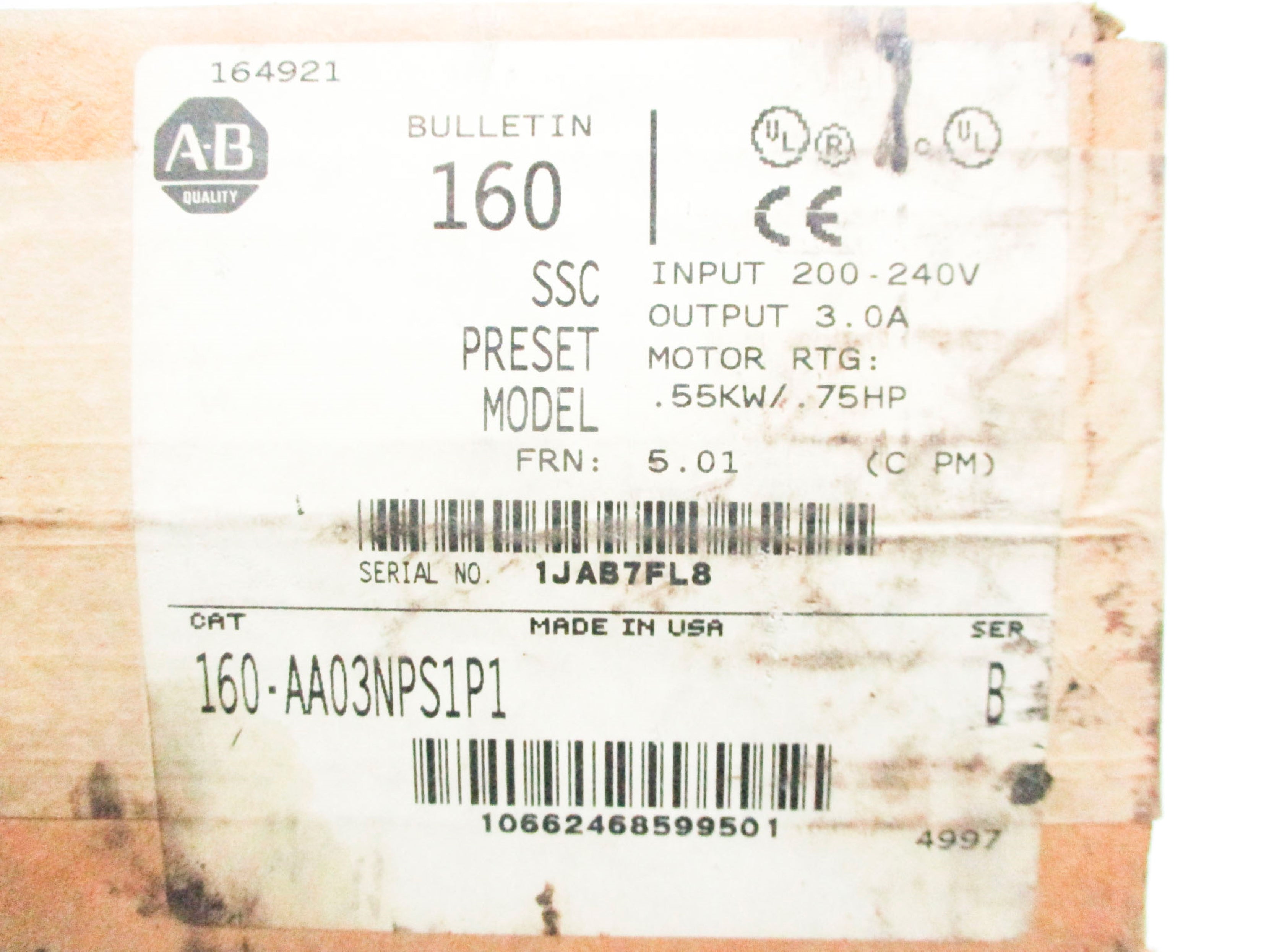 ALLEN BRADLEY 160-AA03NPS1P1 SER. B F/W 5.01 (BR/WH) NSMP