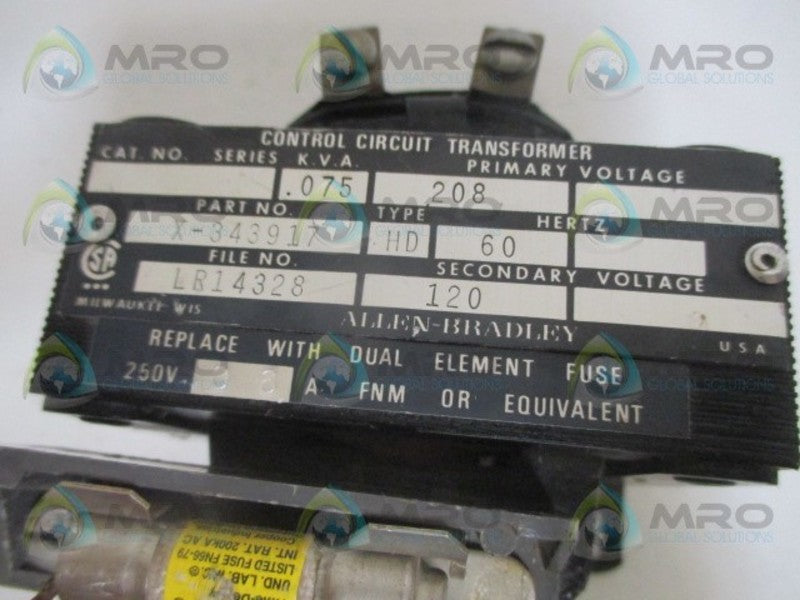 ALLEN BRADLEY X-343917 TRANSFORMER 208/120V *USED*