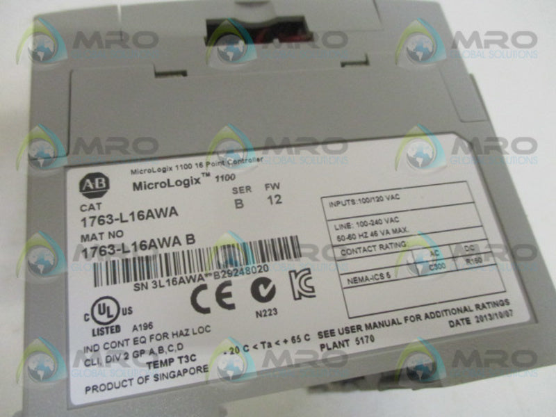 ALLEN BRADLEY MICROLOGIX 1100 1763-L16AWA SER. B F/W 12 CONTROLLER *NEW IN BOX*