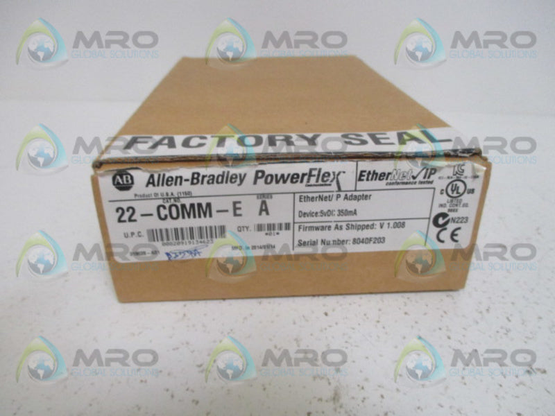 ALLEN BRADLEY POWERFLEX 22-COMM-E SER. A F/W 1.008 ETHERNET ADAPTER *NEW IN BOX*