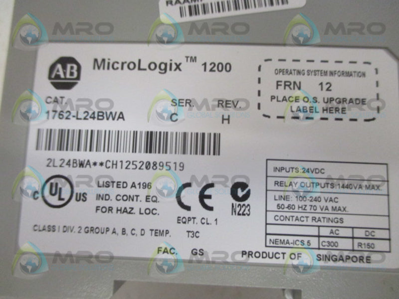 ALLEN BRADLEY MICROLOGIX 1200 1762-L24BWA SER. C F/W 12 CONTROLLER *NEW IN BOX*