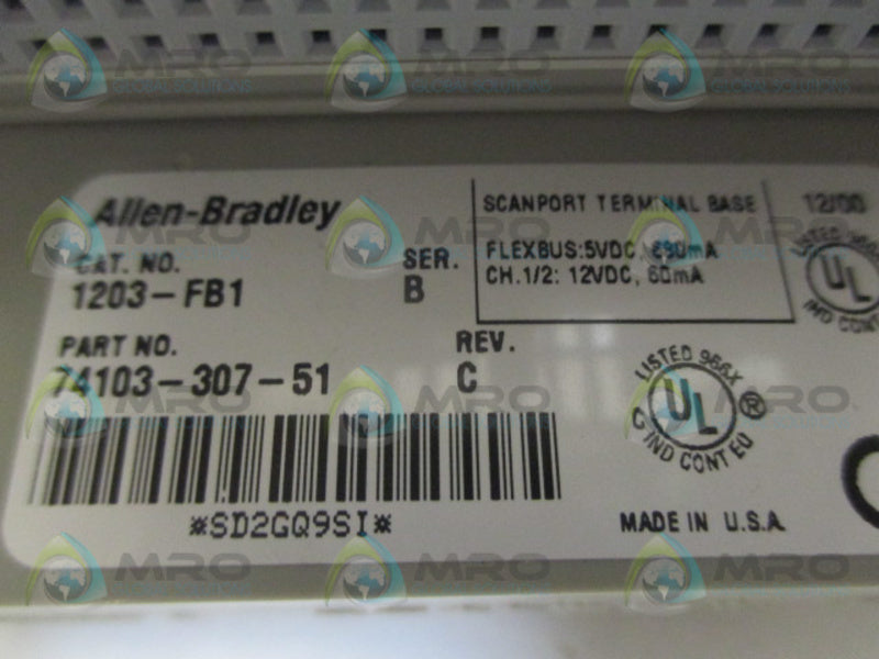 ALLEN BRADLEY 1203-FB1 SER. B FLEX I/O MODULE BASE *NEW NO BOX*