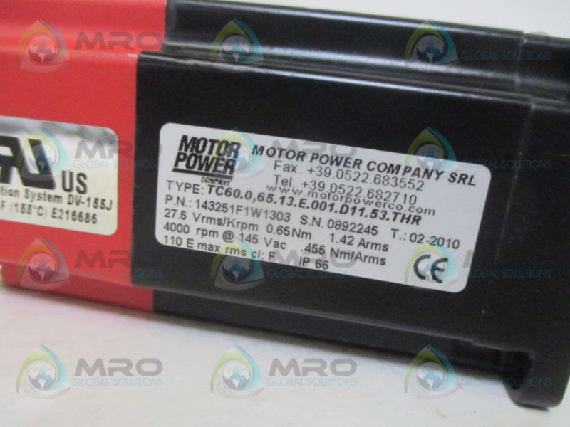 MOTOR POWER TC60.65.13.E.001.D11.53.THR SERVO MOTOR 4000RPM *NEW NO BOX*