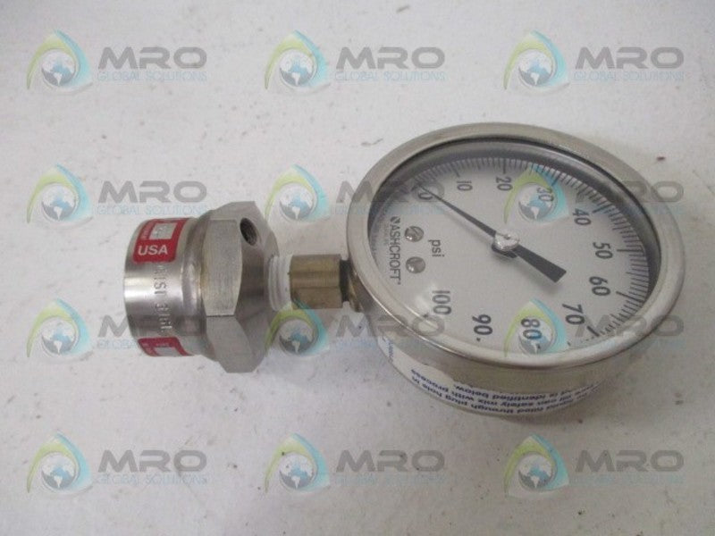 ASHCROFT 251009AW02L/ 310SSLXCG100 PRESSURE GAUGE 100 PSI *NEW NO BOX*