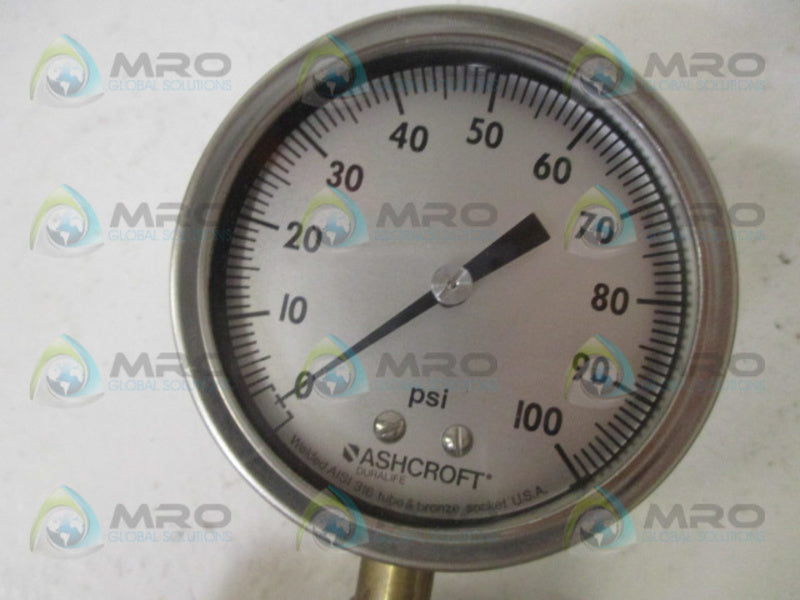 ASHCROFT 251009AW02L/ 310SSLXCG100 PRESSURE GAUGE 100 PSI *NEW NO BOX*