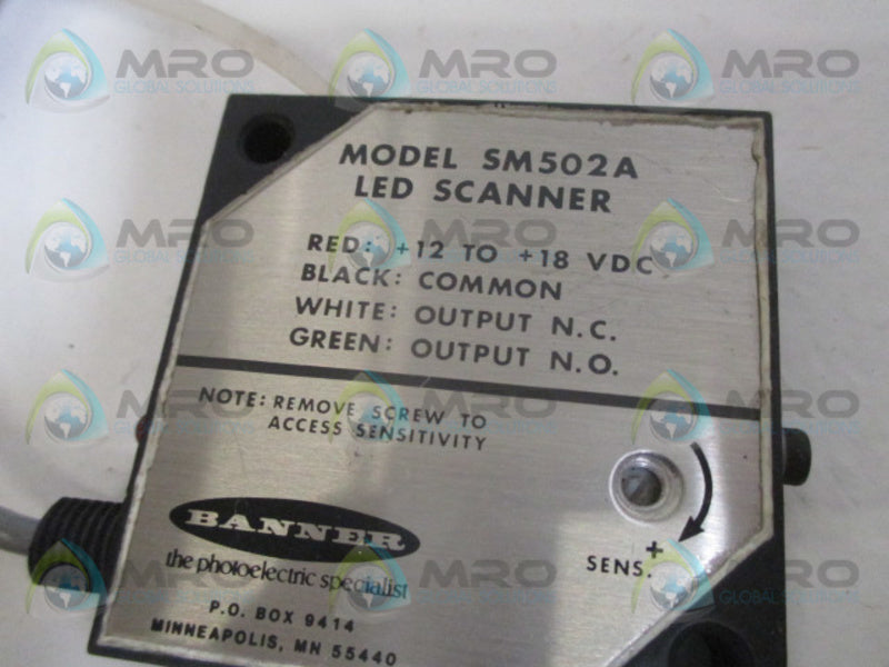 BANNER ENGINEERING SM502A LED SCANNER *USED*