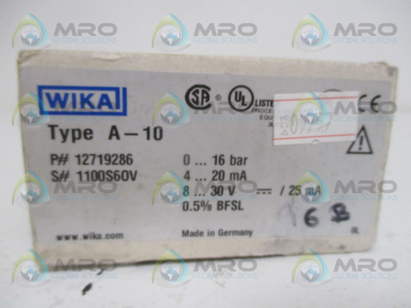 WIKA A-10 PRESSURE TRANSMITTER 12719286 *NEW IN BOX*