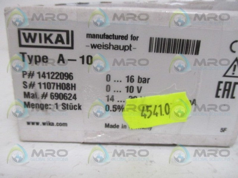 WIKA A-10 PRESSURE TRANSMITTER 14122096 *NEW IN BOX*