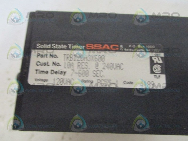 SSAC TRB120A3X600 TIME DELAY RELAY 120VAC 7-600 SEC. *USED*