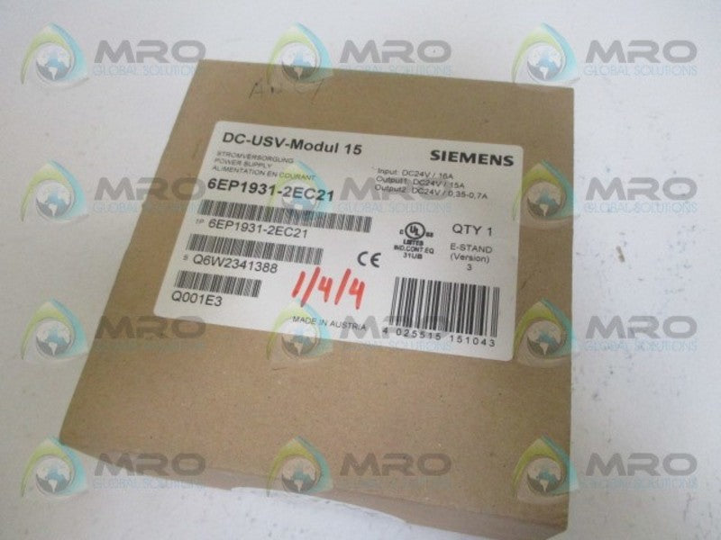 SIEMENS 6EP1931-2EC21 POWER SUPPLY /15A24VDC *NEW IN BOX*
