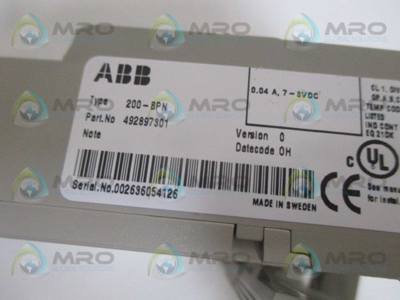ABB 200-BPN BACKPLANE 492897301 *USED*