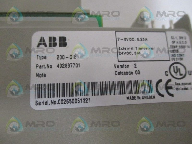 ABB 200-CIE COMMUNICATION INTERFACE ETHERNET *USED*